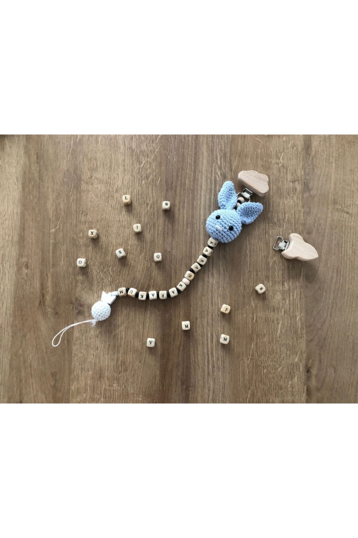 Karan Baby Socks Roket Başlıklı Tavşan Amigurumi Isme Özel Yapılan Emzik Zinciri