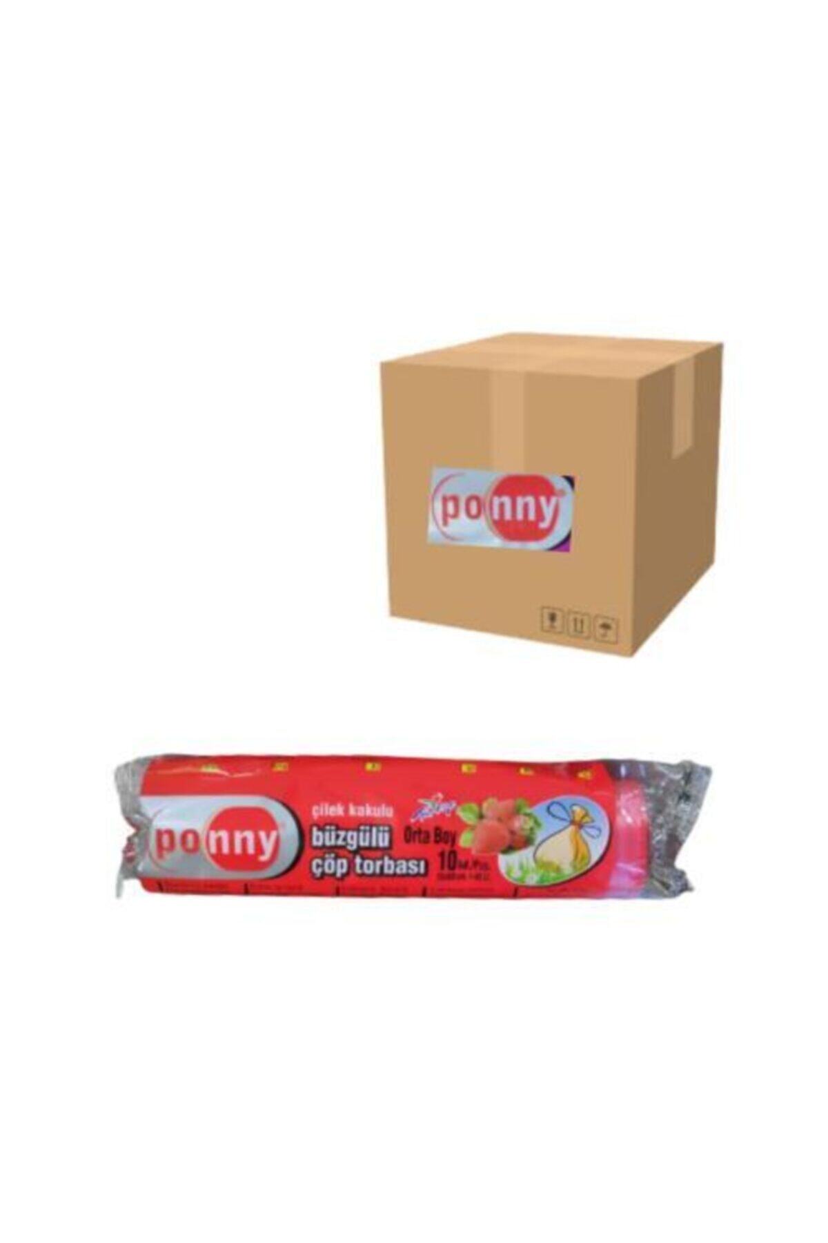 BAYPACK Ponny Çilek Kokulu Büzgülü Çöp Torbası Orta Boy 55x60 10'lu (1 Koli 60 Paket)