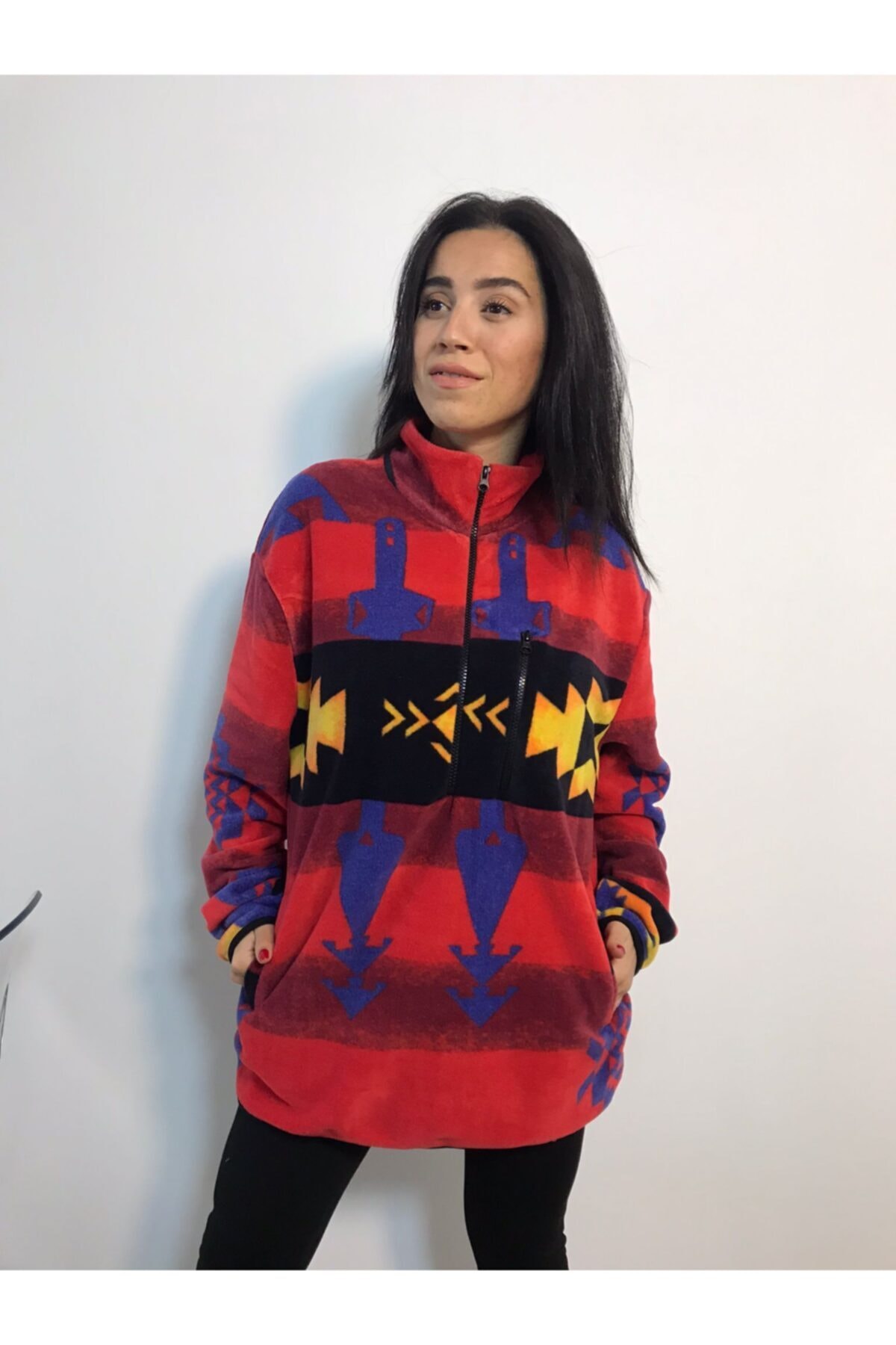 Design Look Kadın Etnik Kilim Desenli Polar