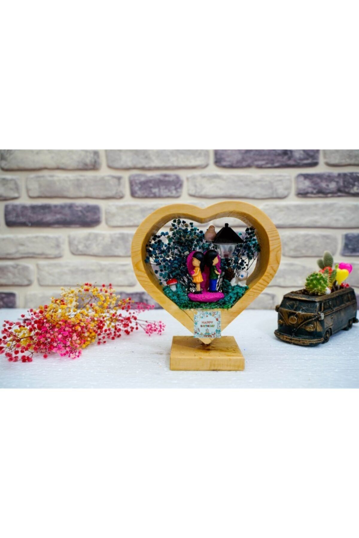 BURDANEVE Happy Bırthday Sırt Dönük Çift Temalı Doğum Günü Hediyesi Işıklı Teraryum