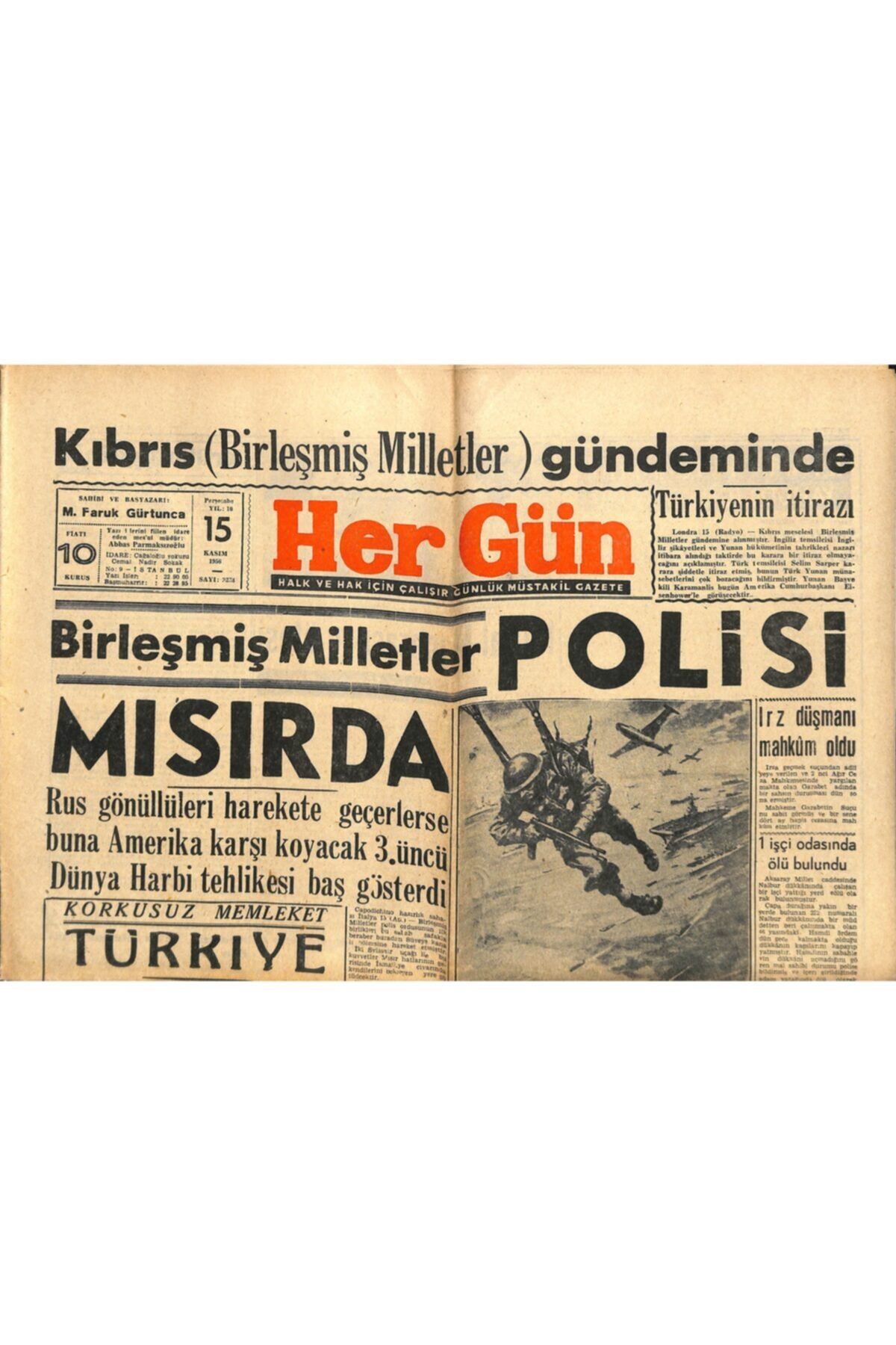 Gökçe Koleksiyon Hergün Gazetesi 15 Kasım 1956 Türkiye Polonya Milli Maçı Nasıl Bir Netice Verebilir