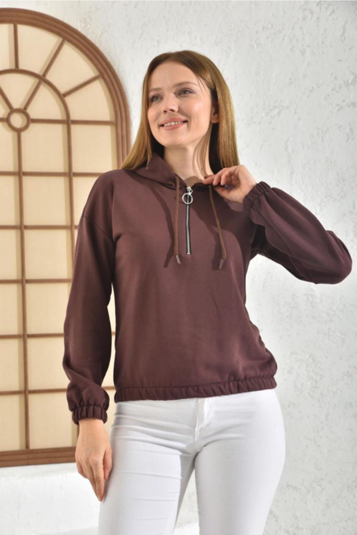 10MİXX Fermuar Detaylı Kahverengi Sweatshirt