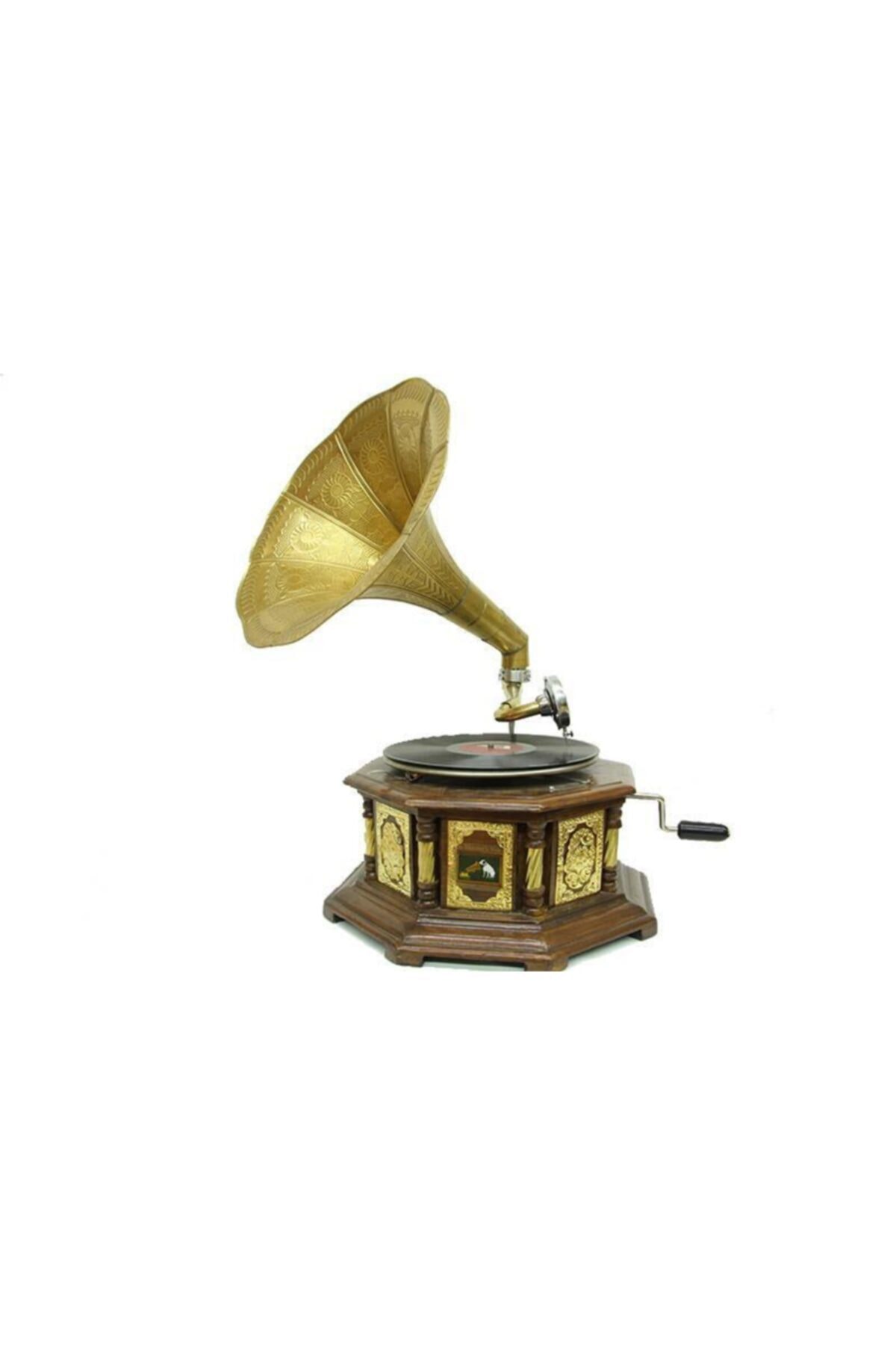 BULUTSHOP Gramofon Sekizgen Bronz Kakma Dekoratif Hediyelik