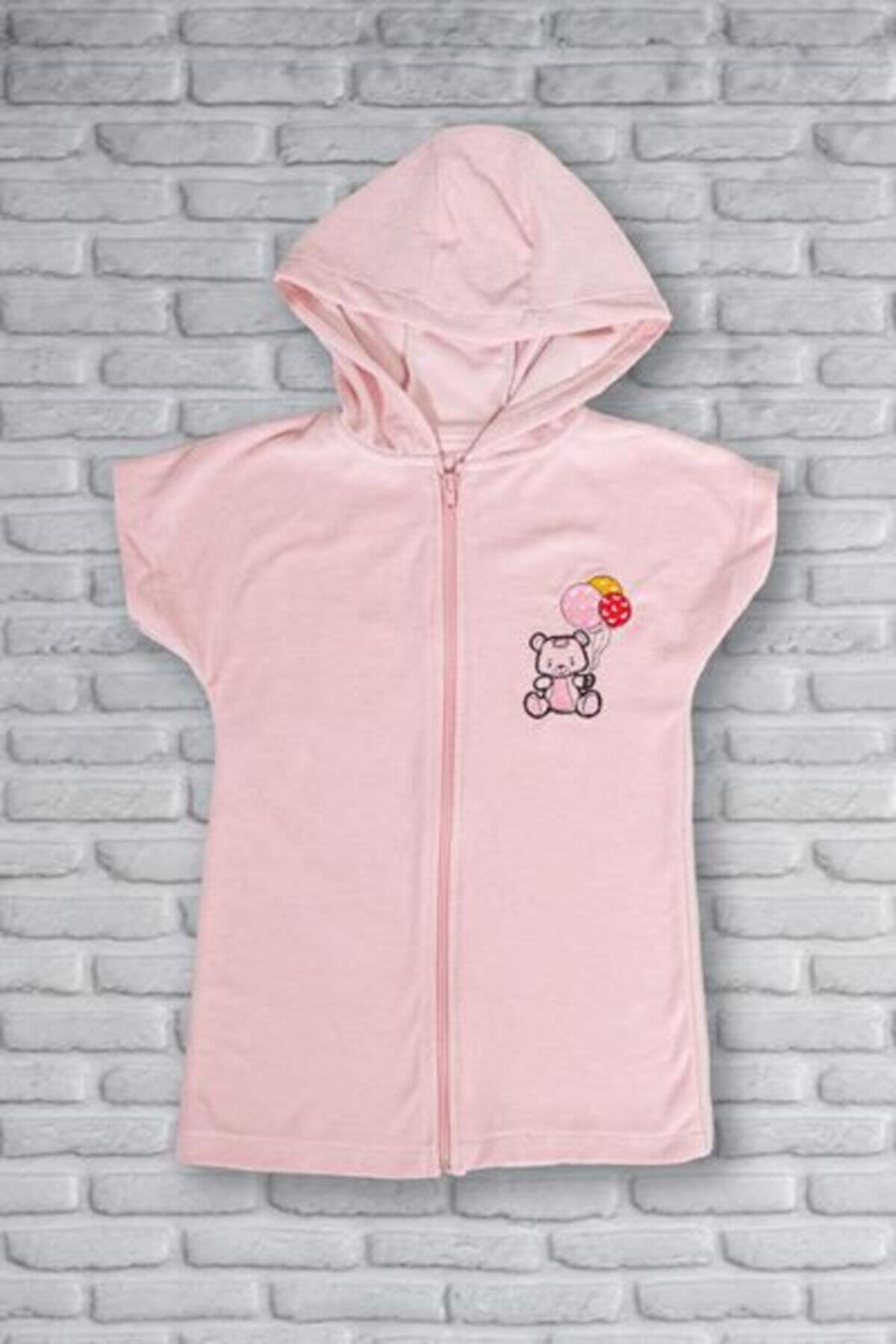 ARG Pamuk Kapşonlu Ve Fermuarlı Panço 4-5 Yaş - Pink Bear