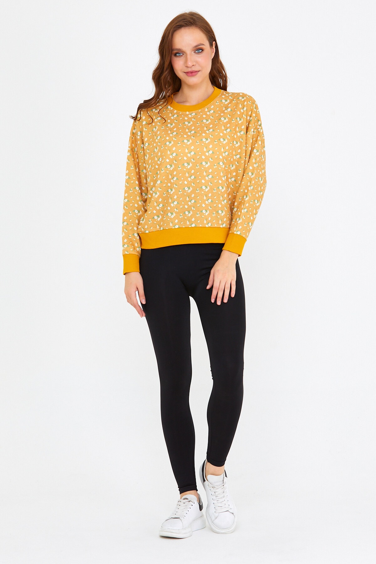 Zera 3 Iplikli Pamuklu Desenli Bisiklet Yaka Sweatshirt