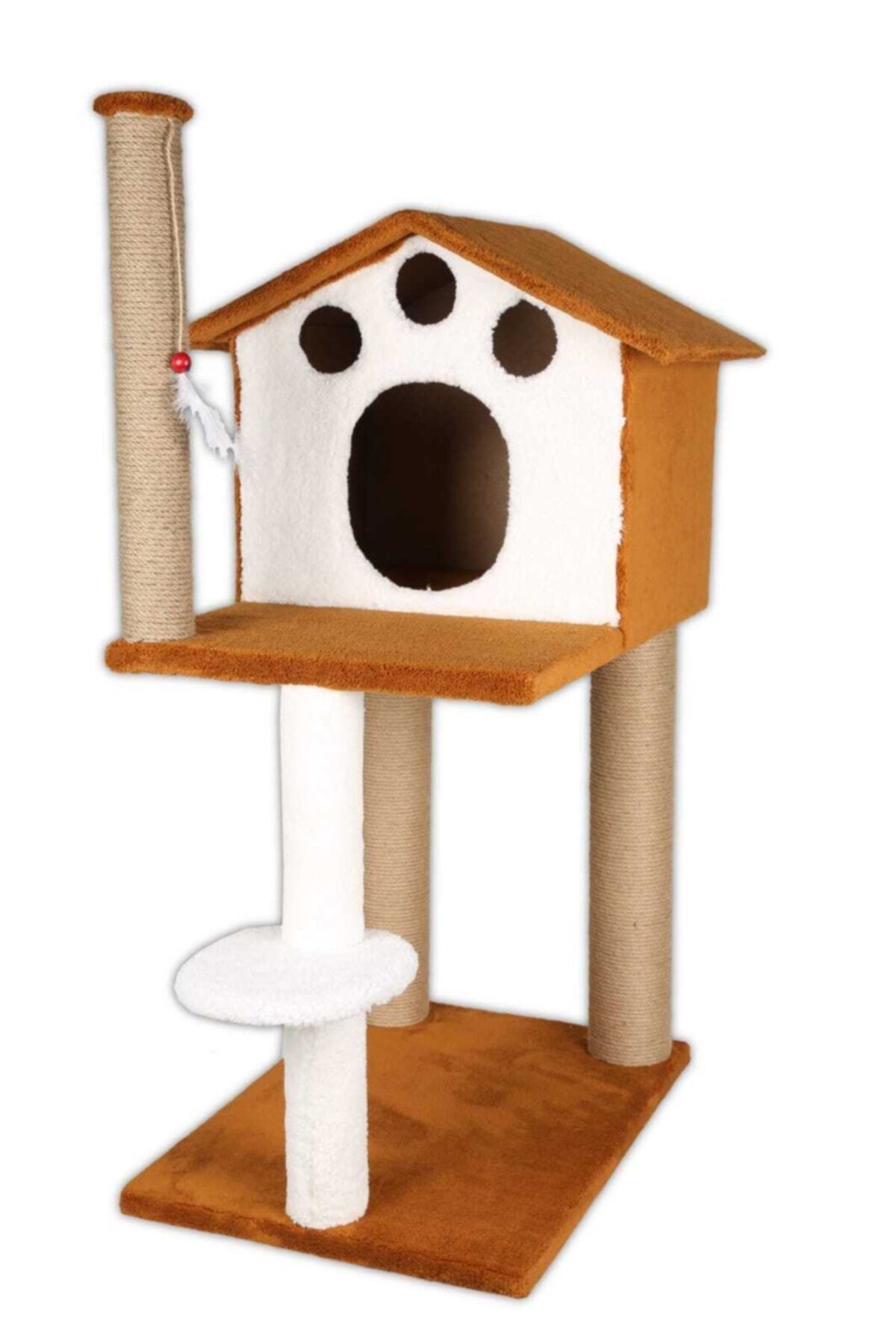 cathauses Kedi Evi, Tırmalamalı, Peluş Kumaş, Kahverengi