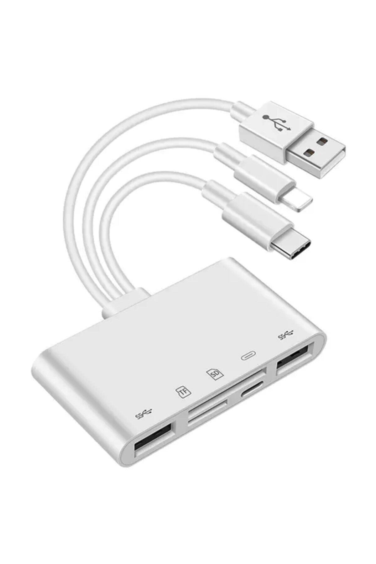 Coverzone 5 In 1 Usb3.0 Type-c Lightning To Sd, Tf Card, Type-c, Usb Hub Çevirici Adaptör