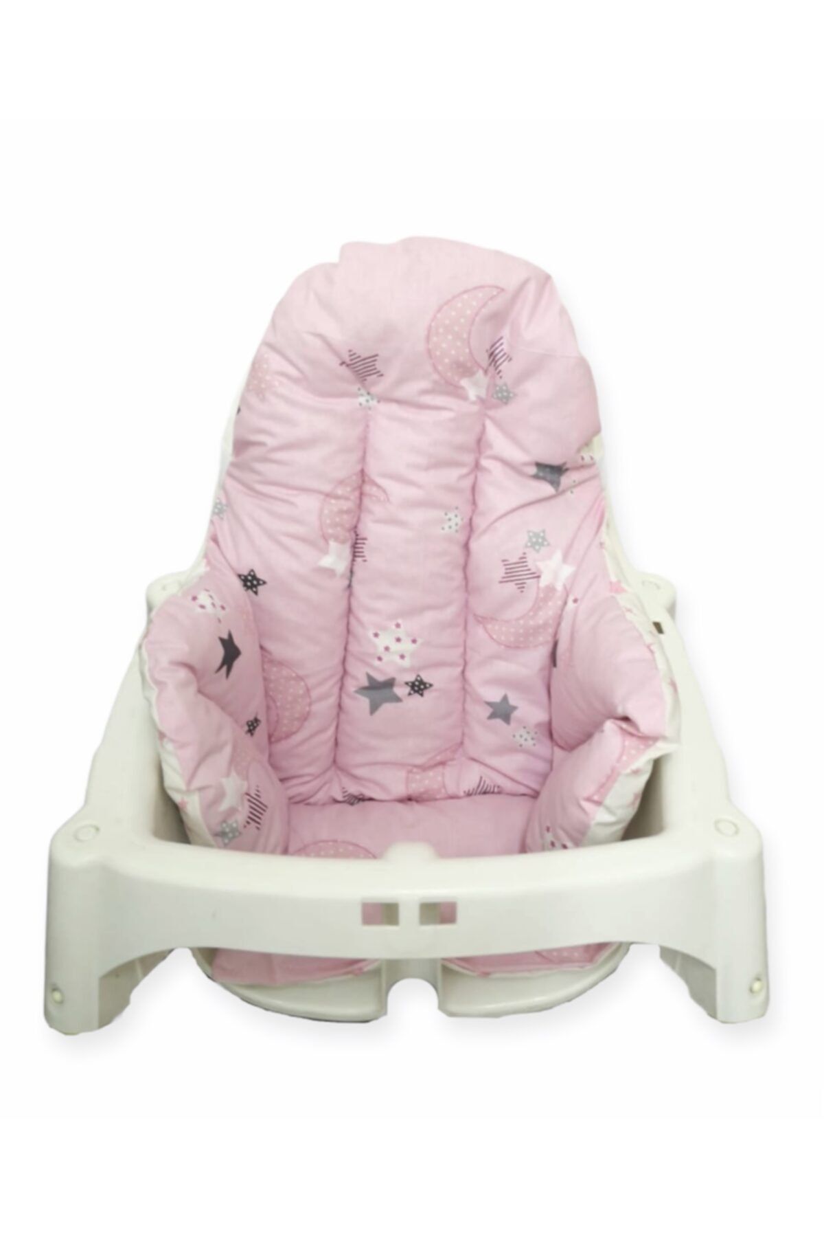 Bebek Özel Bebek Çocuk Mama Sandalyesi Minderi Pembe Ay Yıldız Ve Pembe Yıldızlı Desenli