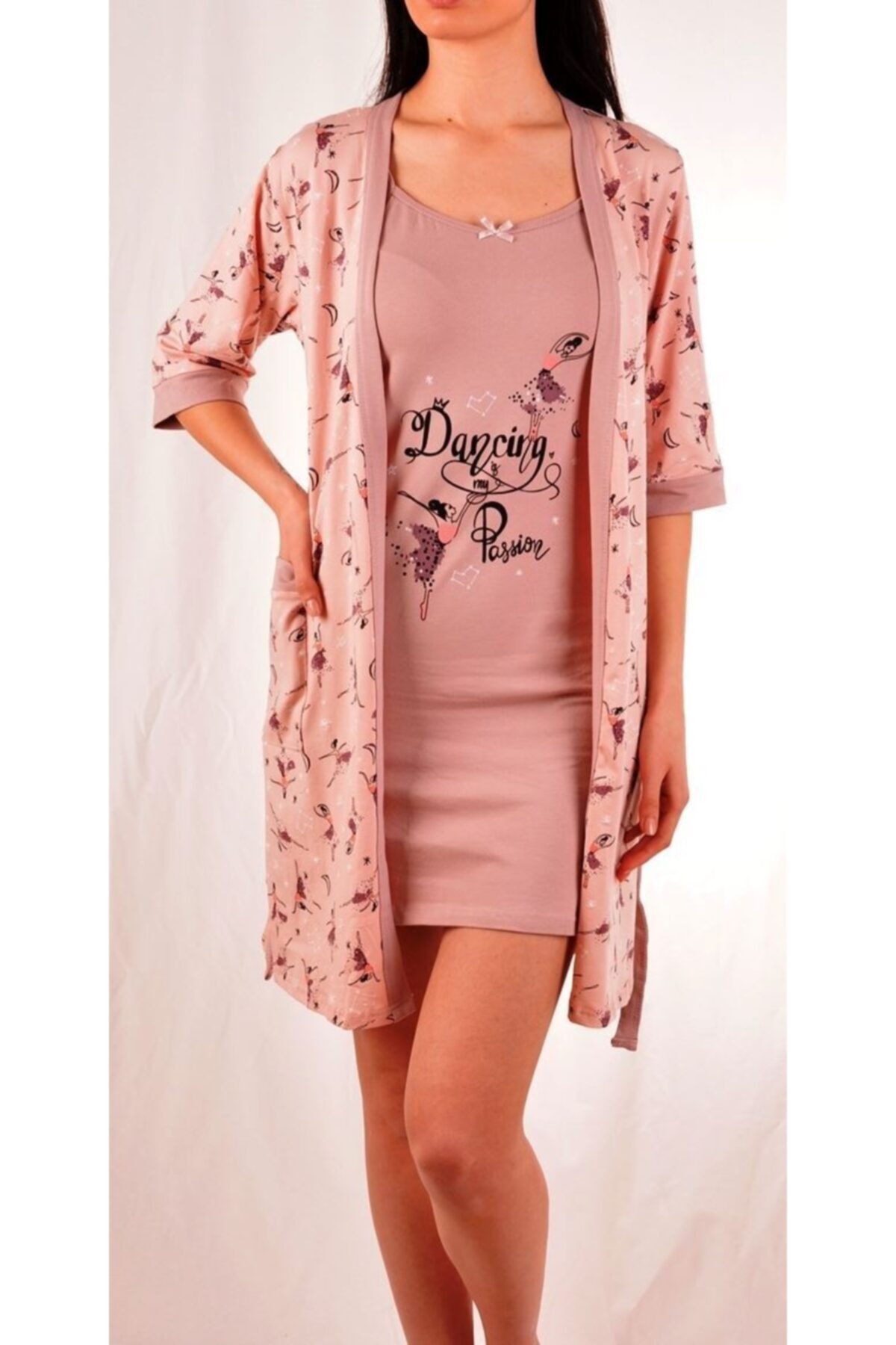 Nicoletta Vizon Kadın Tunik Sabahlık Ip Askılı Pamuk Likralı