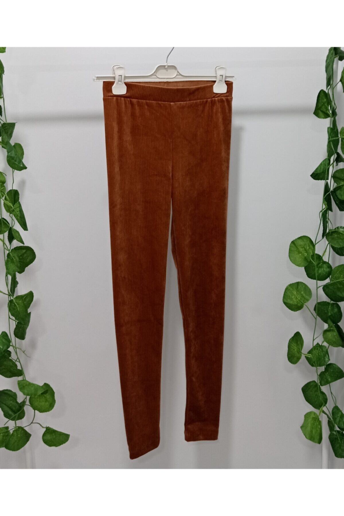 yemodaliz Kahverengi Fitilli Kadife Tayt