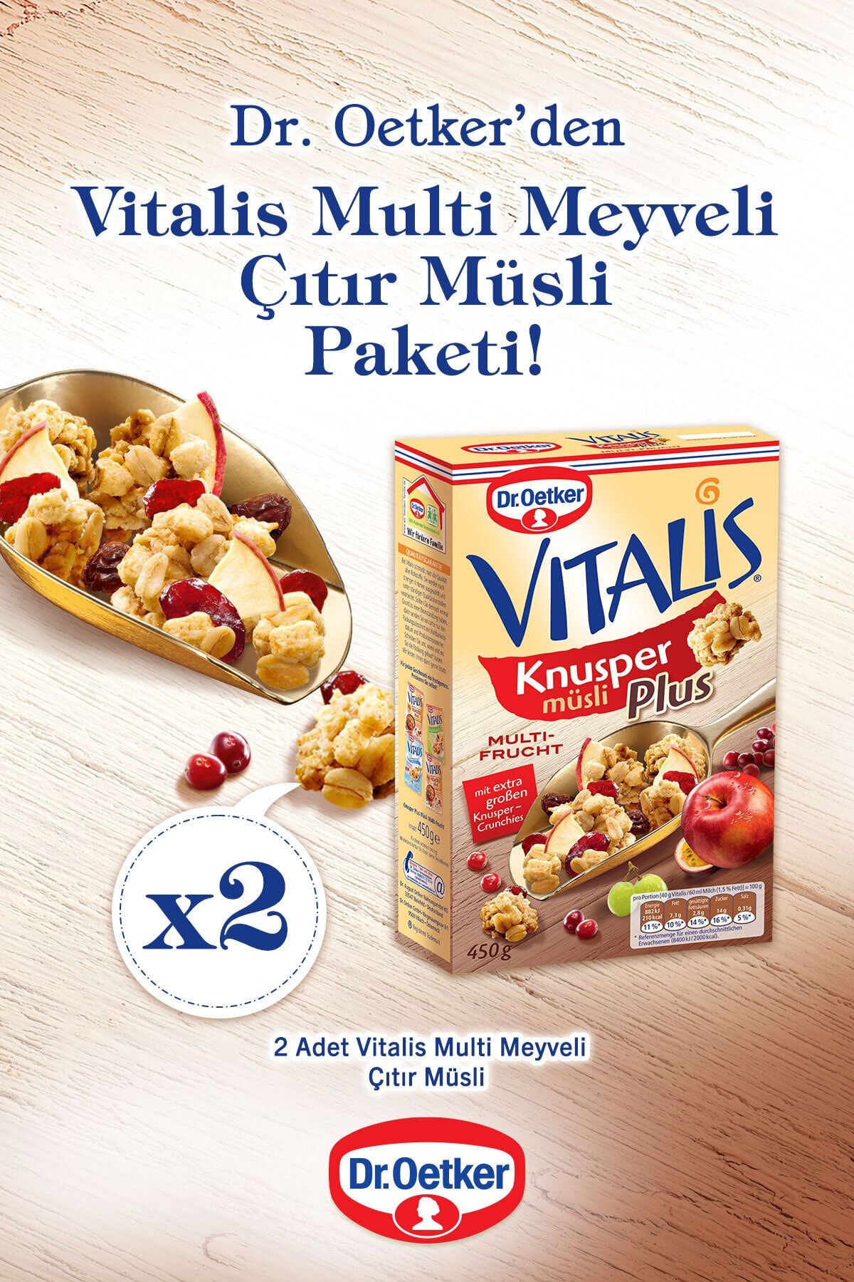 Dr. Oetker 2'li Vitalis Çıtır Müsli Multi Meyveli