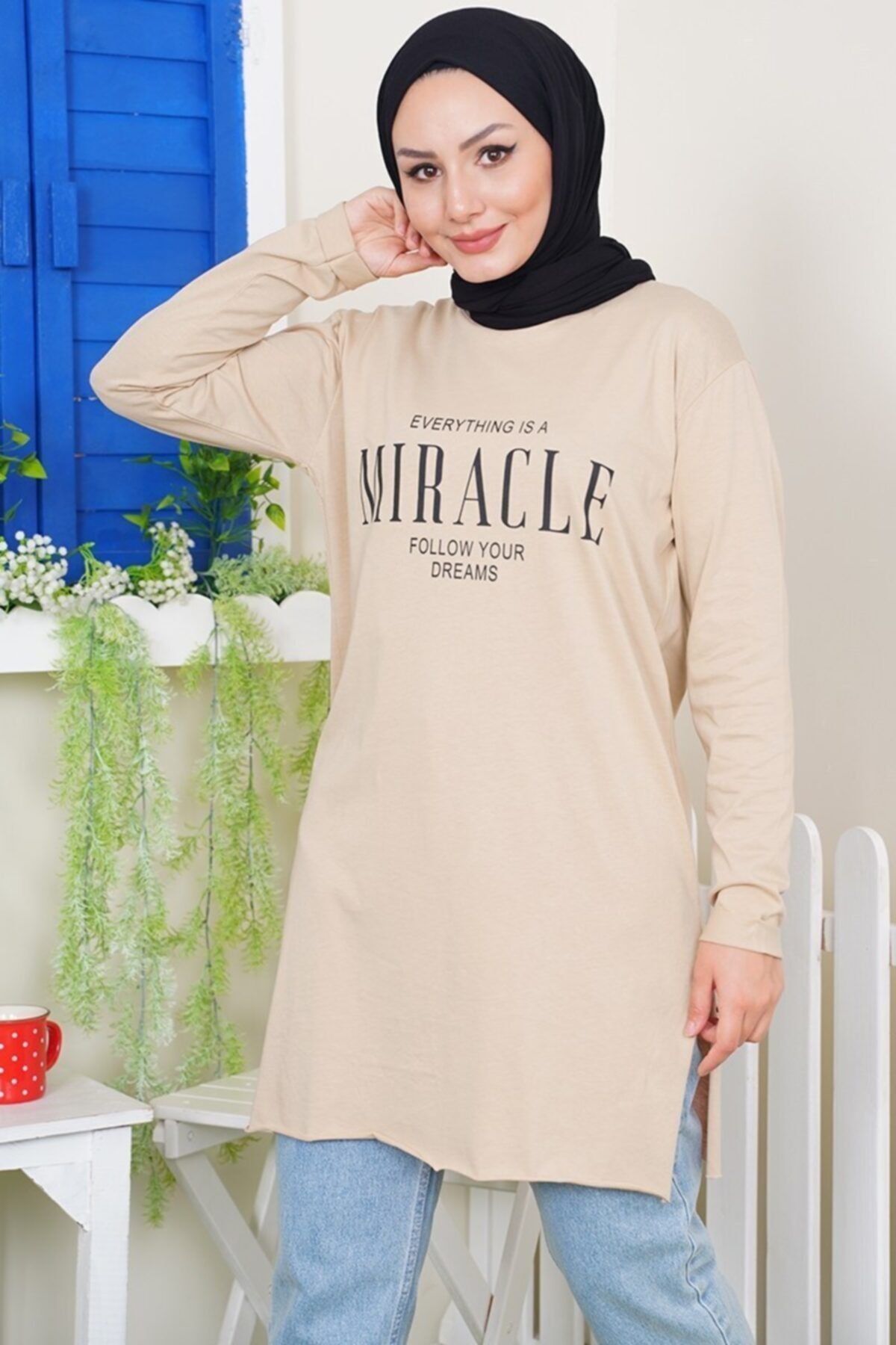 Afilva Kadın Miracle Yazı Baskılı Bej Tişört