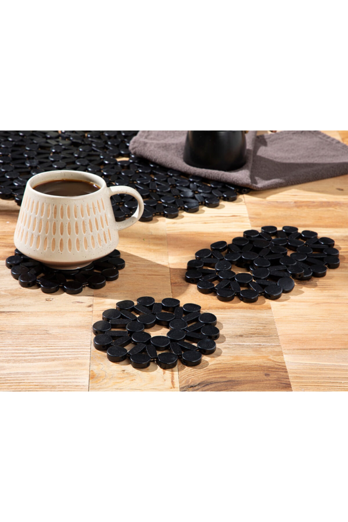 English Home Marta Bambu 4'lü Bardak Altlığı 10x10 Cm Siyah