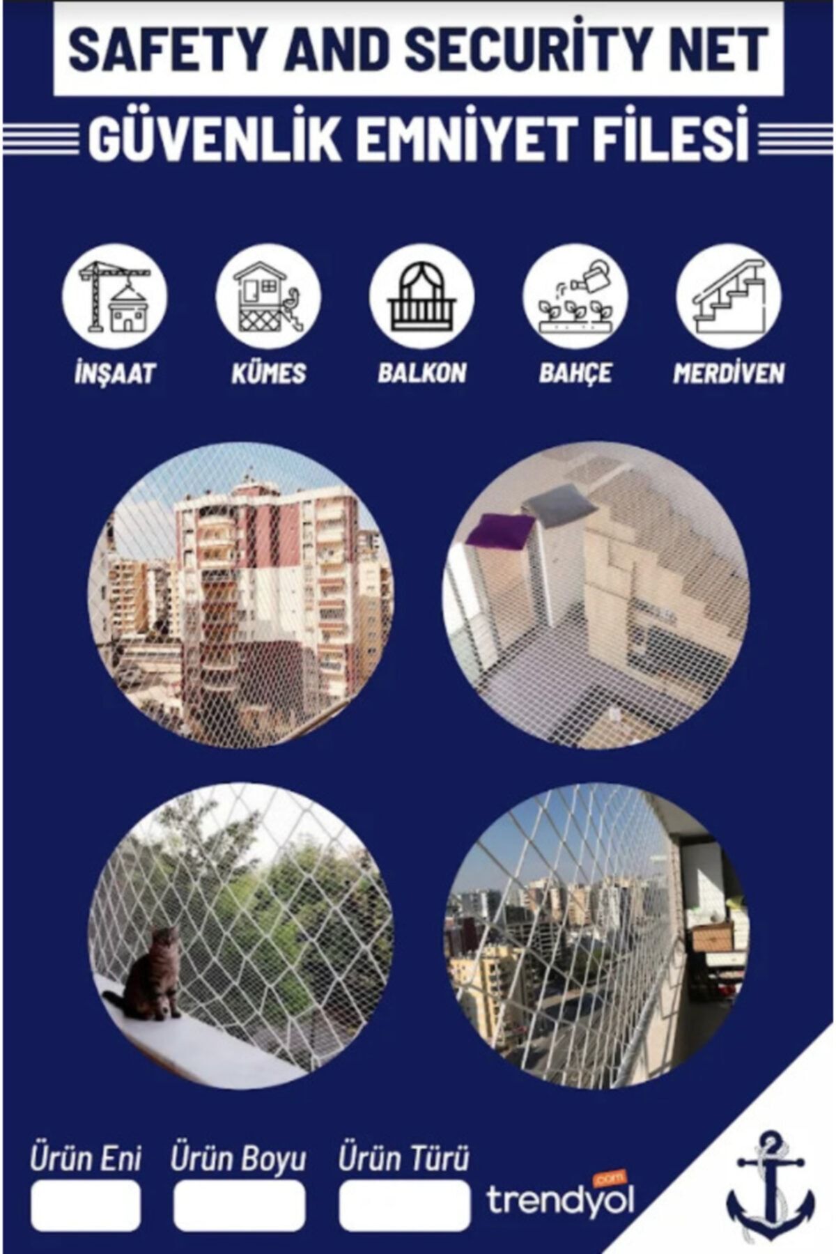 Çukurova Halat 2x2 Göz Aralığına Sahip Kuş Güvercin Ve Kedi Önleme Filesi 2,5 X 3 Metre
