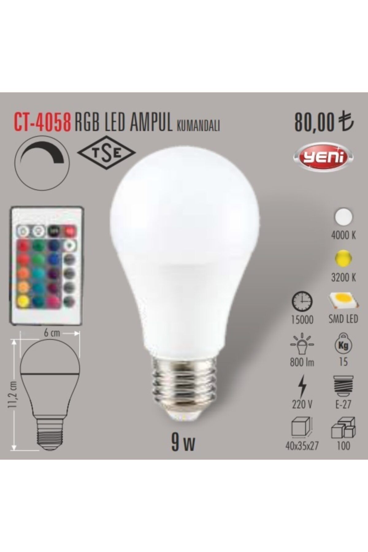 Cata Ct-4058 Kumandalı Dimmerli Rgb Led Ampül