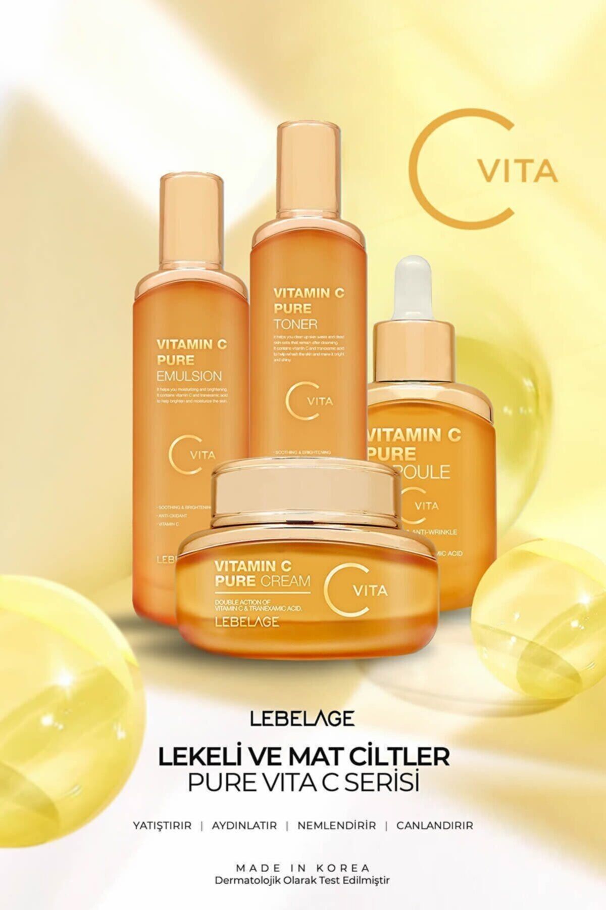 LEBELAGE Lekeli Ve Mat Ciltler Için Pure Vita C Serisi Set ( Ampul , Krem , Emülsiyon , Tonik )