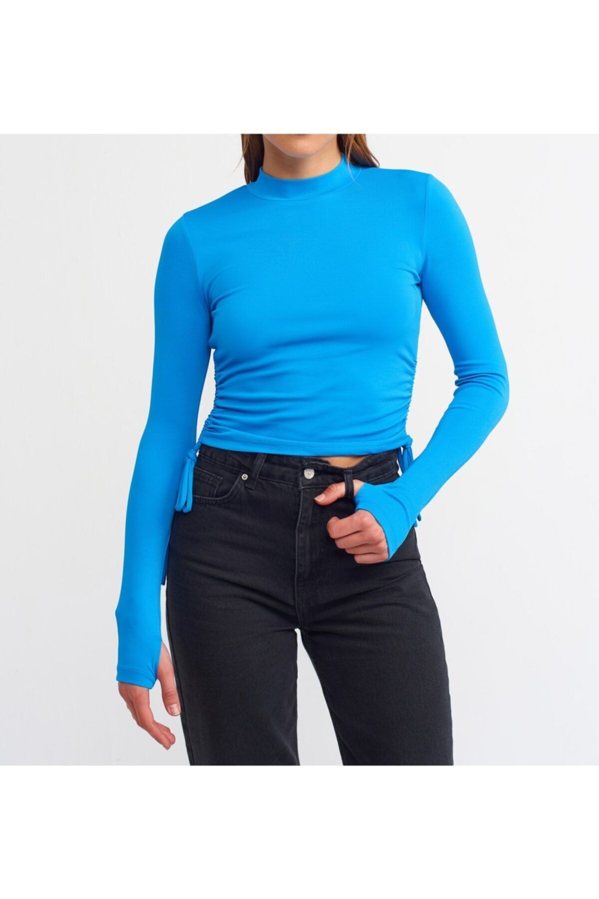 FOURVERA Büzgülü Bluz Body Mavi