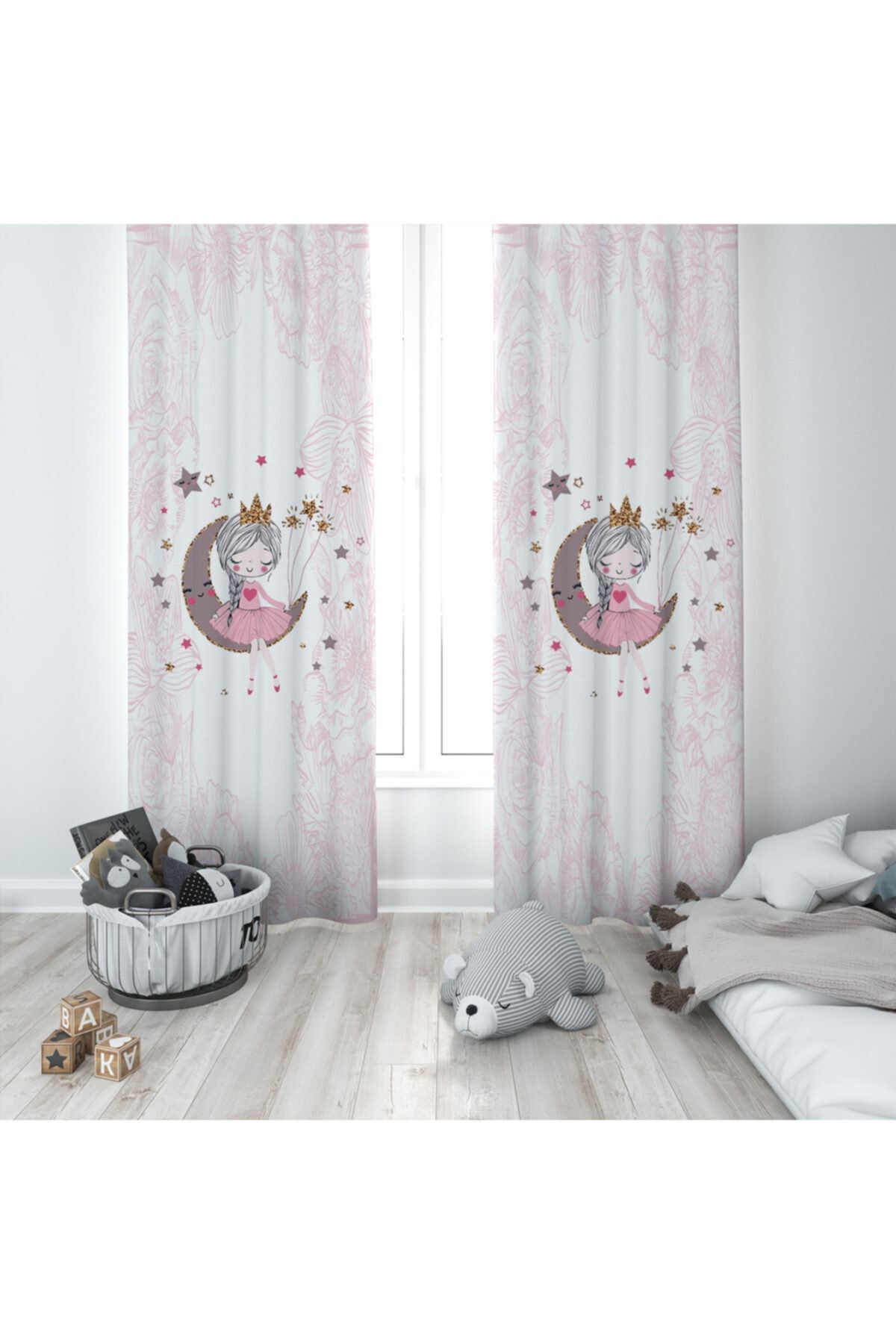 MEKTA HOME Bebek Ve Çocuk Odası Çiçek Desenli Prenses Kız Fon Perde Mktyfp-002