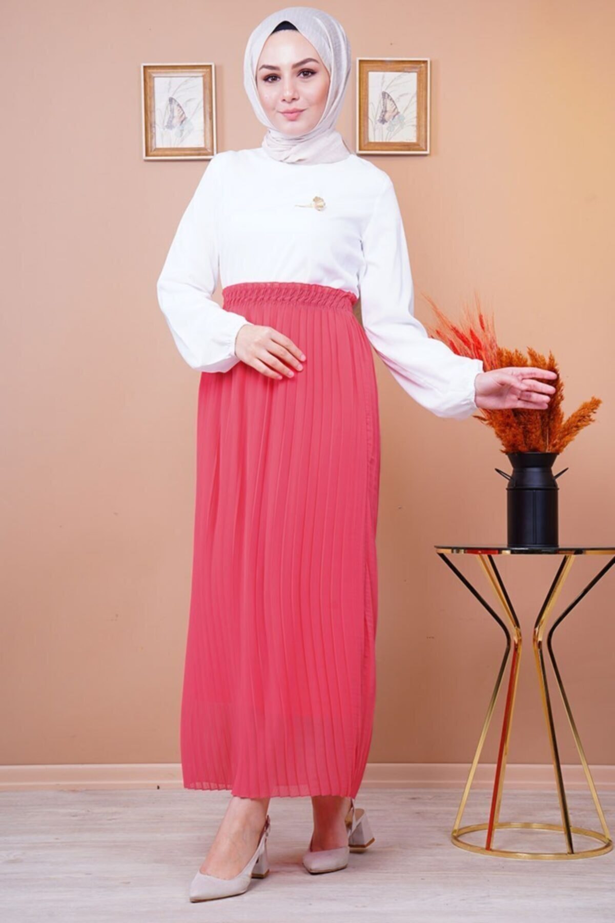 Afilva Kadın Tek Renk Şifon Mercan Etek