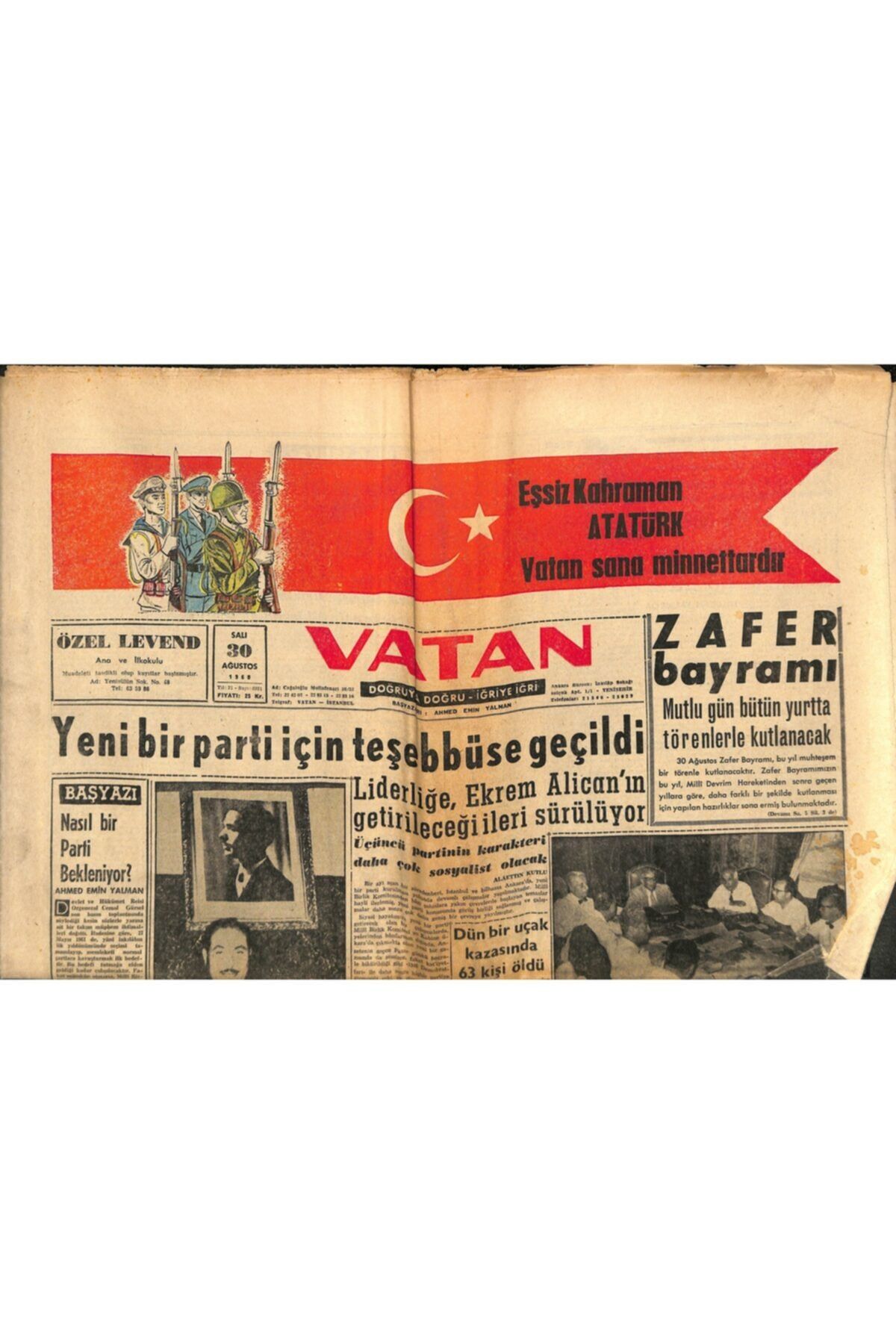 Gökçe Koleksiyon Vatan Gazetesi 30 Ağustos 1960 - Yeni Hükümetin Programını , M.b. Komitesi Tesbit Ediyor