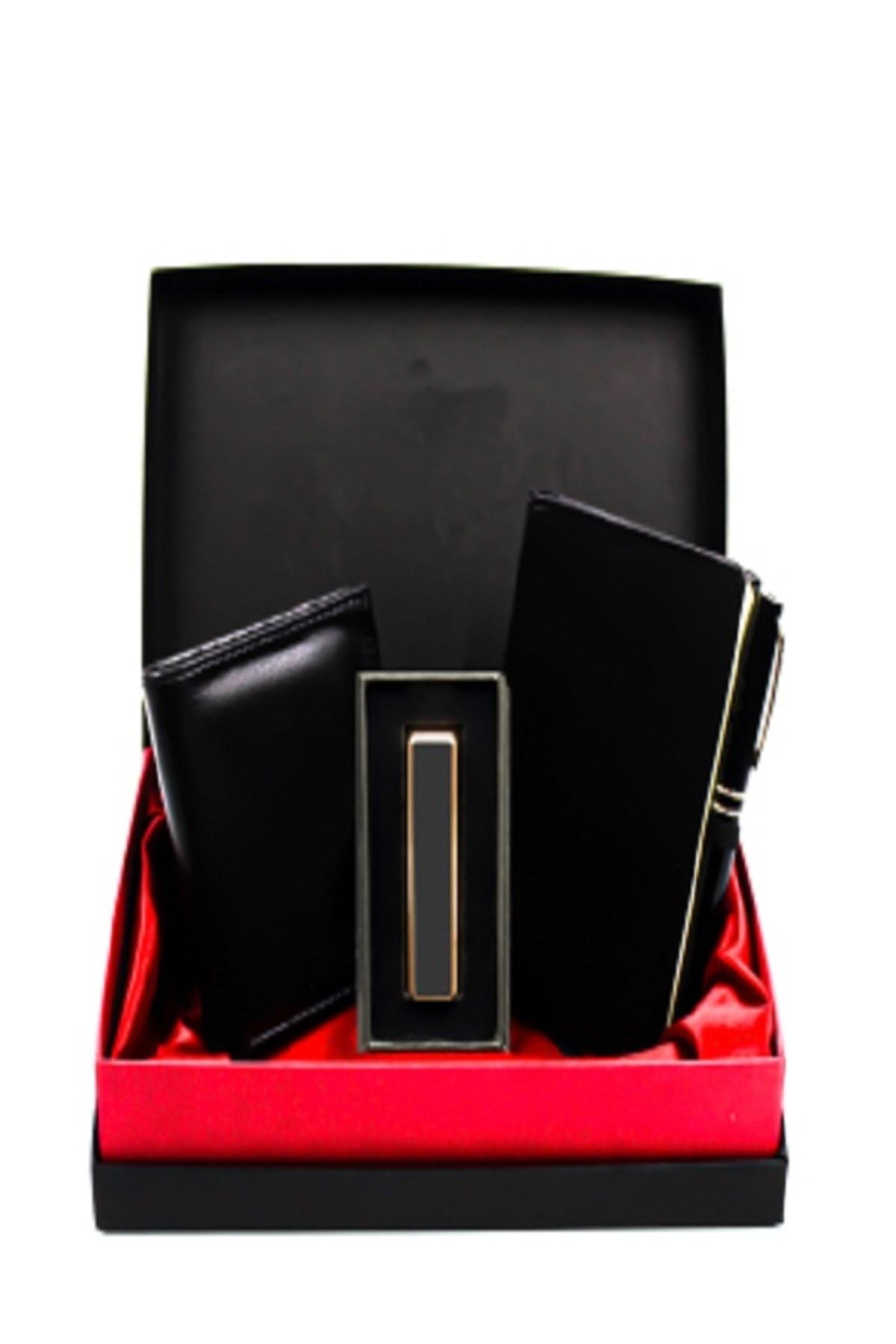 Fartun Hediye Vip Set Metal Usb Şarjlı Elektronik Çakmak Siyah Şık Deri Set Kutu