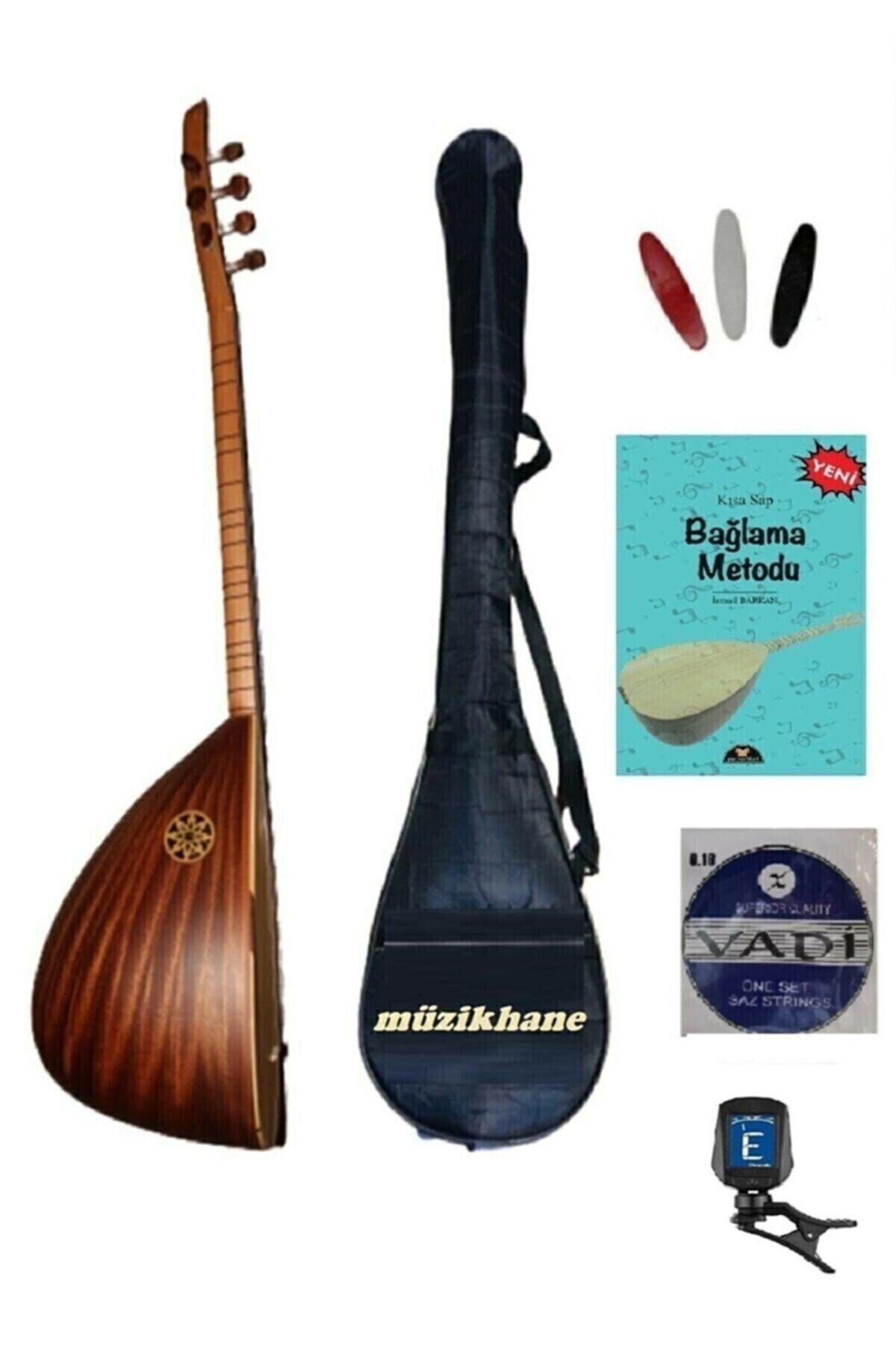müzikhane Uzun Sap Bağlama Saz Maun Ağacı Kılıf Yedek Tel Metot Akort Cihazı Ve Tezene