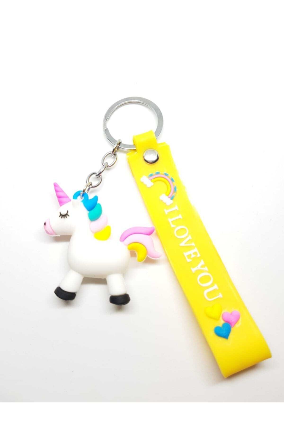 TUNA TAKI & AKSESUAR Unicorn 3 Boyutlu Silikon Anahtarlık Model 2. Kalp Gökkuşağı I Love You Seni Seviyorum Desenli