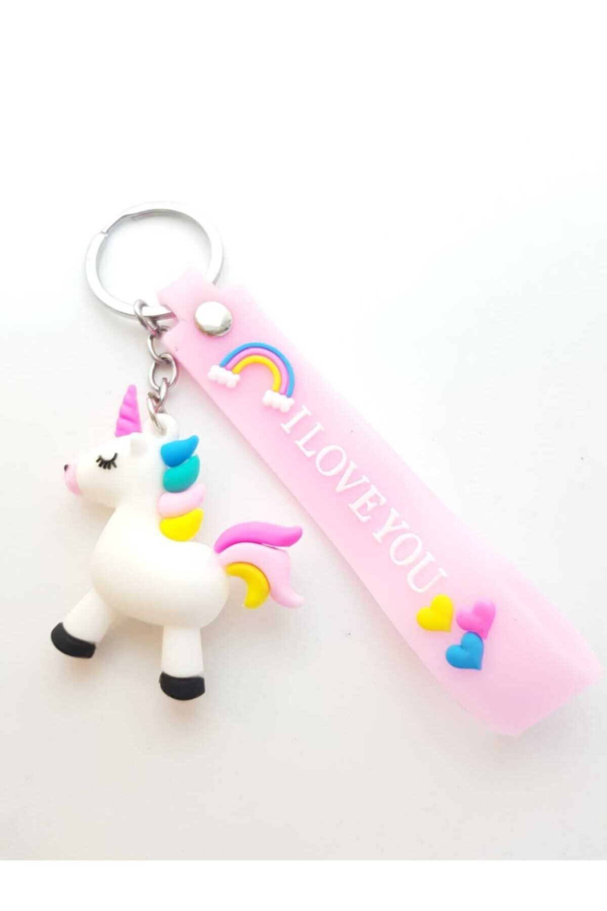 TUNA TAKI & AKSESUAR Unicorn 3 Boyutlu Silikon Anahtarlık Model 3. Kalp Gökkuşağı I Love You Seni Seviyorum Desenli