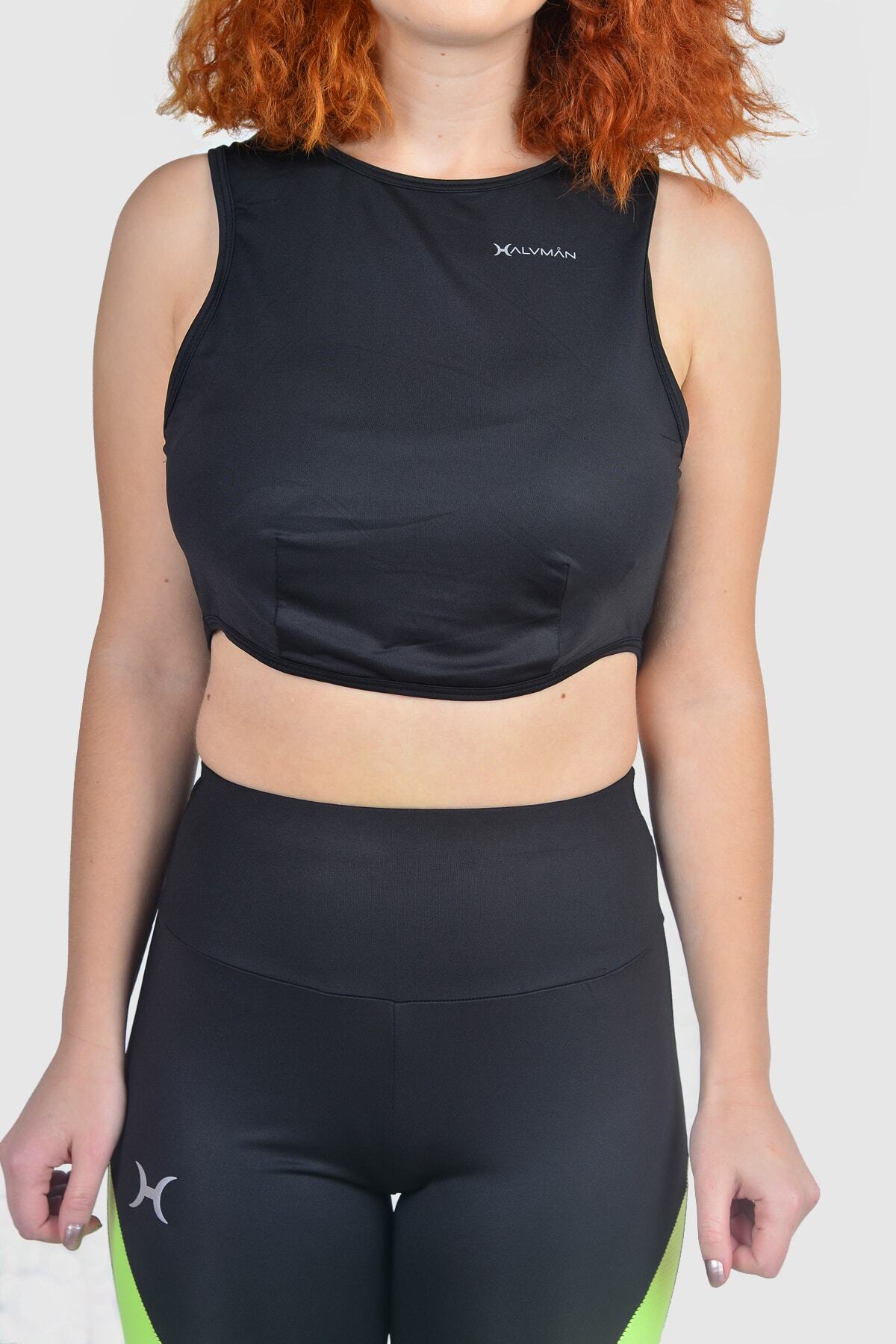 HALVMAN Kadın Sporcu Crop Atlet Siyah Hlv1335