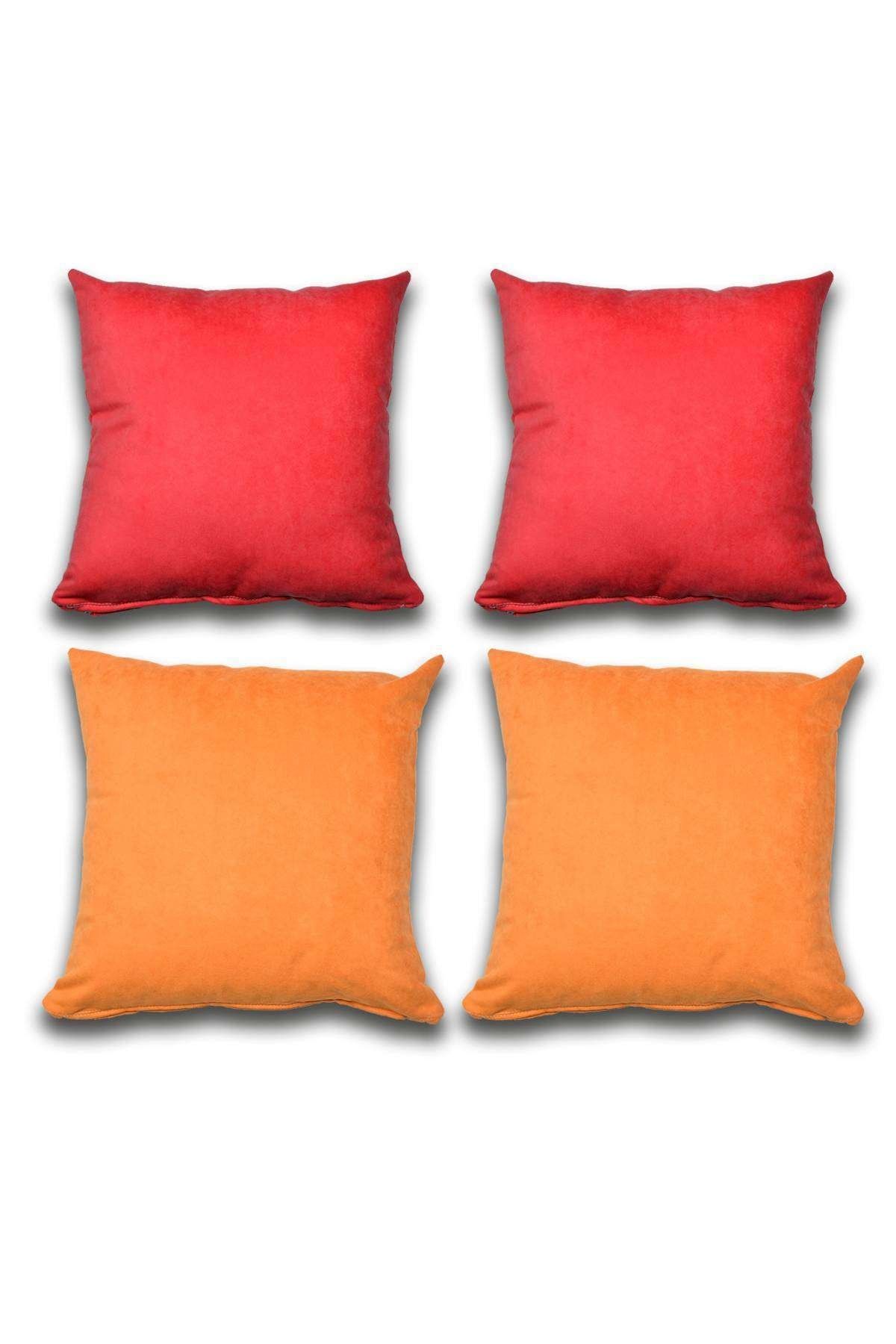 Royaleks 4 Adet Süet Kırlent Minder Kılıfı 40x40cm Açık Kırmızı Turuncu