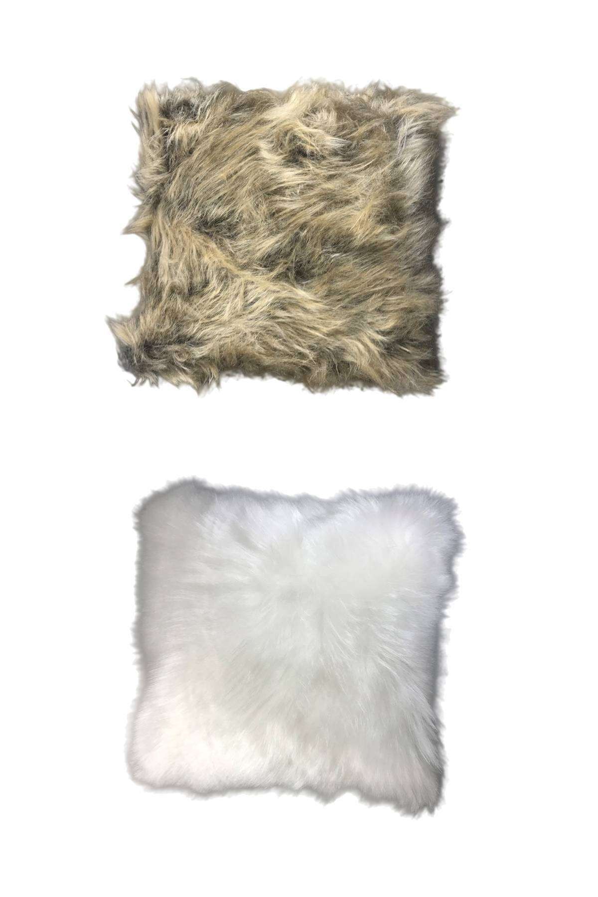 Royaleks 2 Adet Uzun Tüylü Peluş Lüks Salon Kırlent Minder Kılıf 52x52 S5