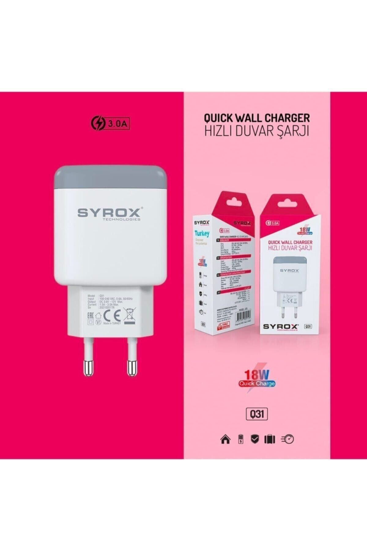 Syrox Hızlı Usb Duvar Şarj Adaptörü (BAŞLIK) 3.0a 18w Q31