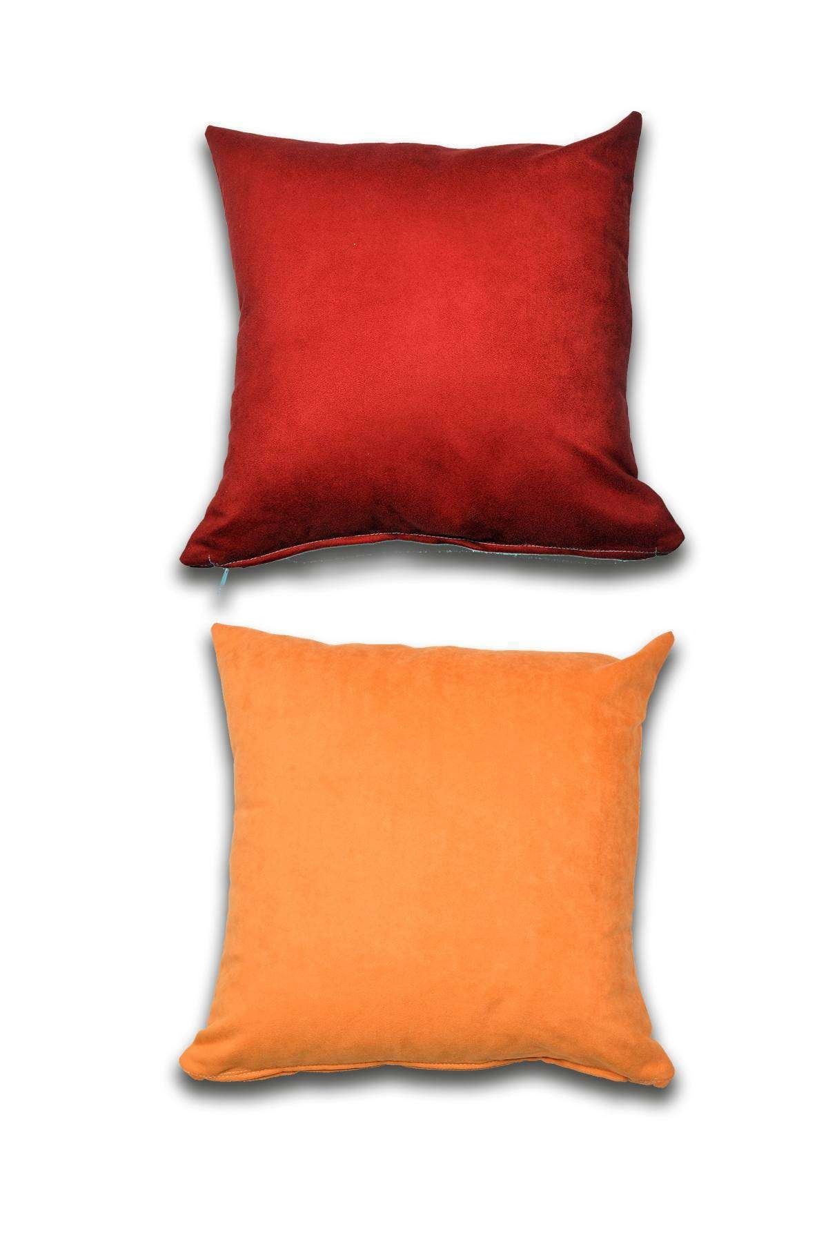 Royaleks 2 Adet Süet Kırlent Minder Kılıfı 40x40cm Bordo Turuncu