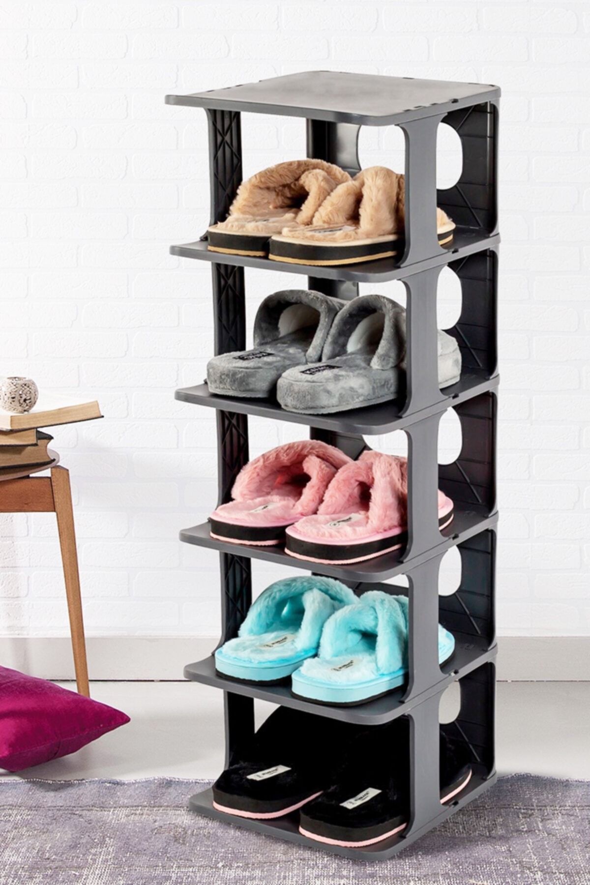 DNZTREND Lüks Ayakkabılık Düzenleyici Organizer Portatif 5 Katlı Çok Katmanlı Ayakkabı Rafı Gri
