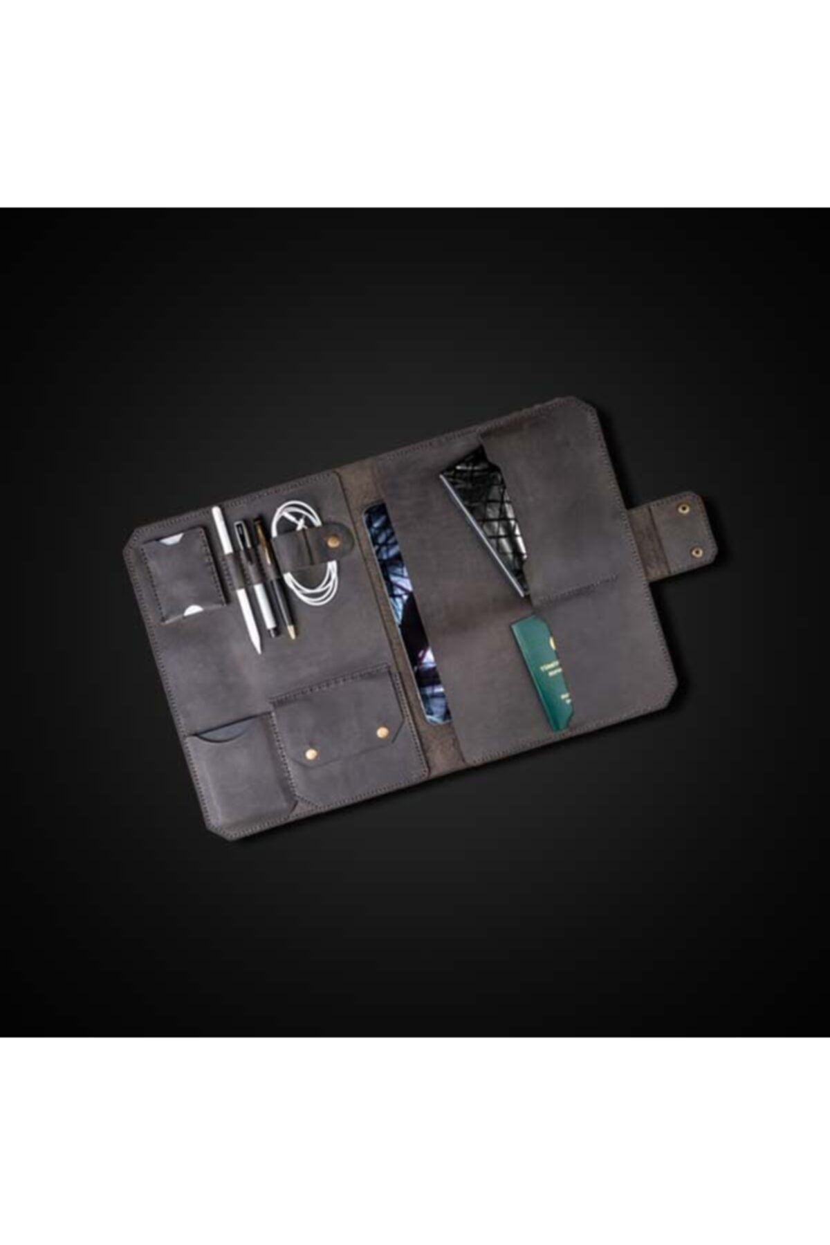MOKKA LEATHER Macbook Laptop Ipad Organizer Vejetal Deri Kılıf Gri