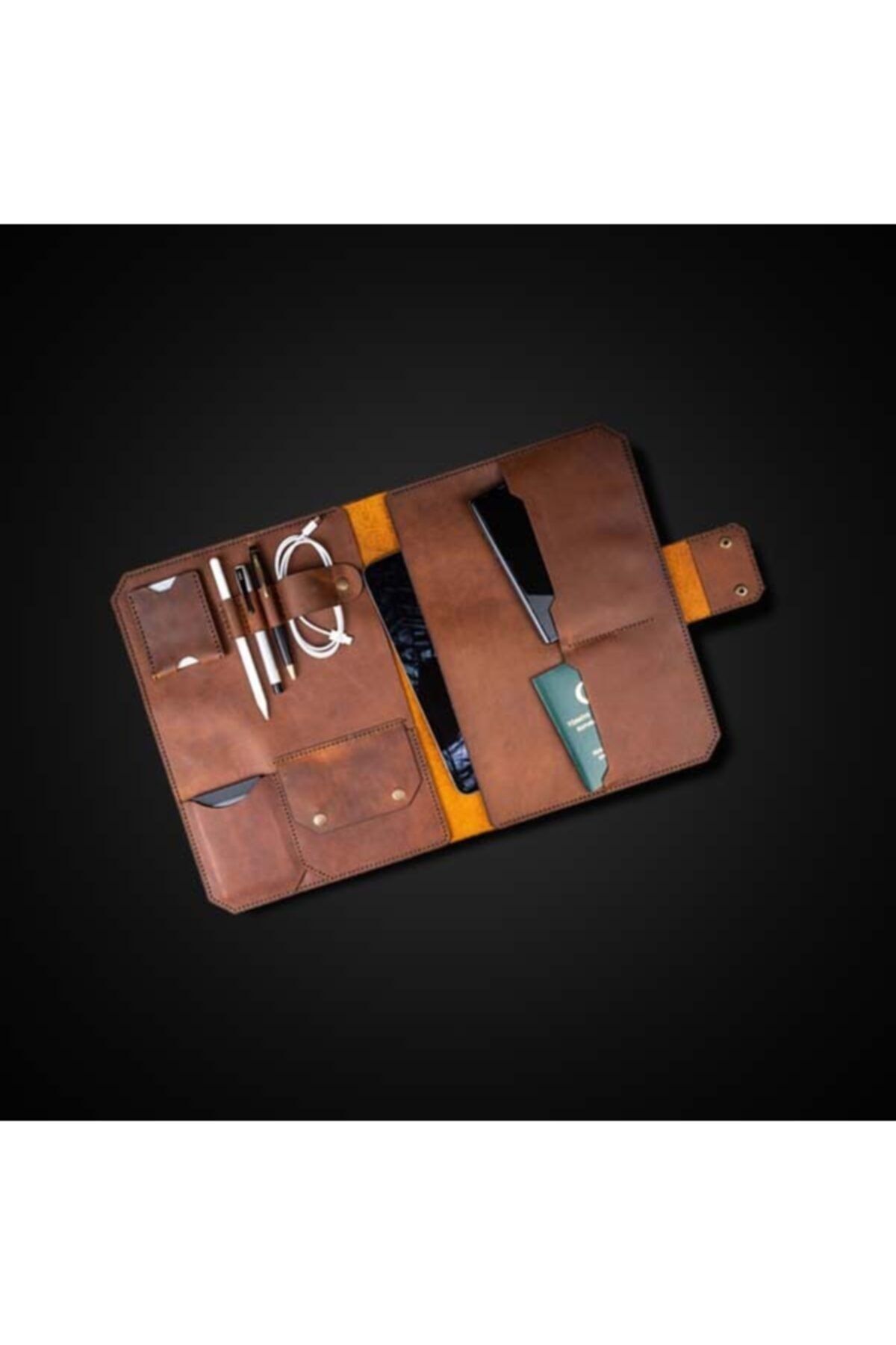 MOKKA LEATHER Macbook Laptop Ipad Organizer Vejetal Deri Kılıf Cappuccino