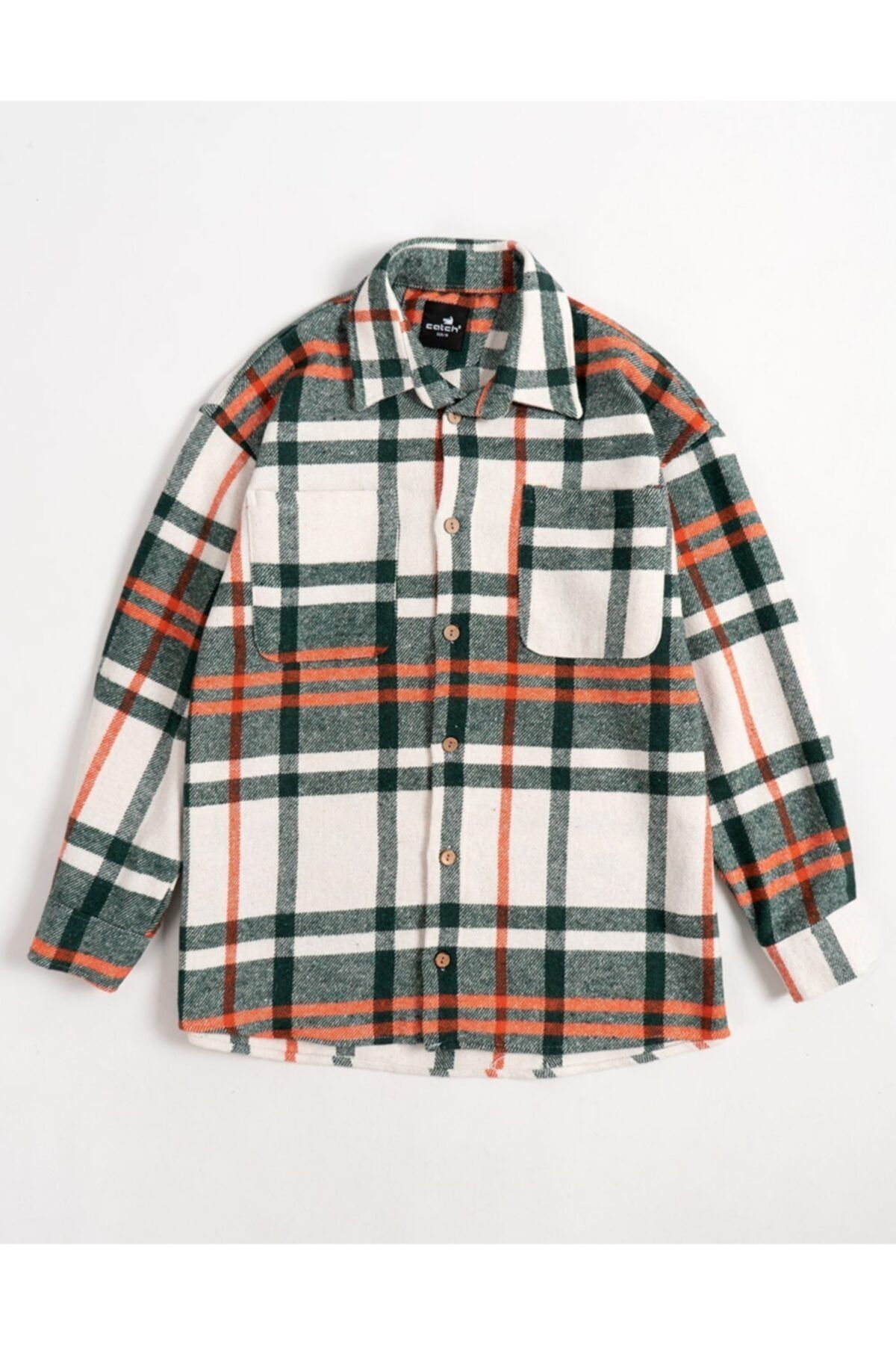 Flame Store Oversize Ekoseli Gömlek Turuncu