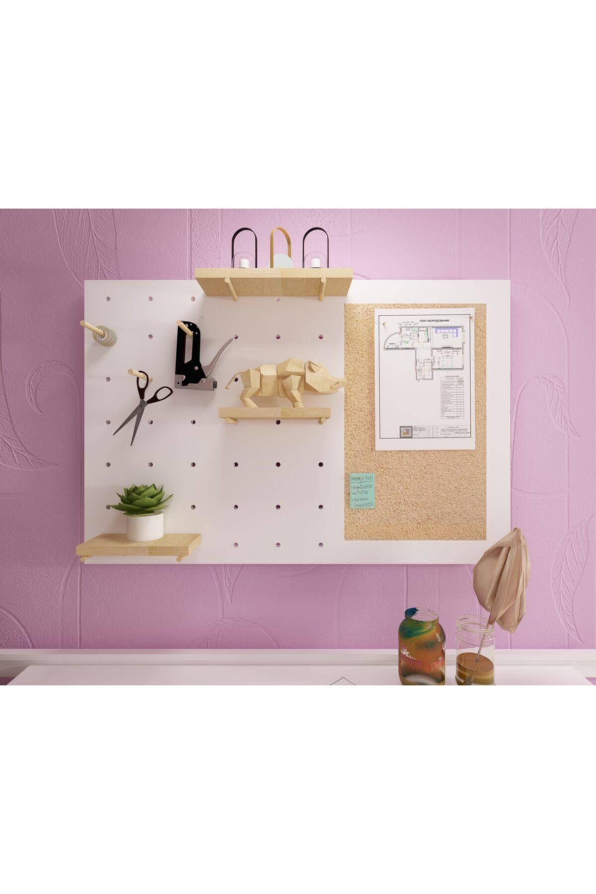 Mobitell Organizer Raflı Modüler Mantar Pano 90x60x2 Cm Beyaz