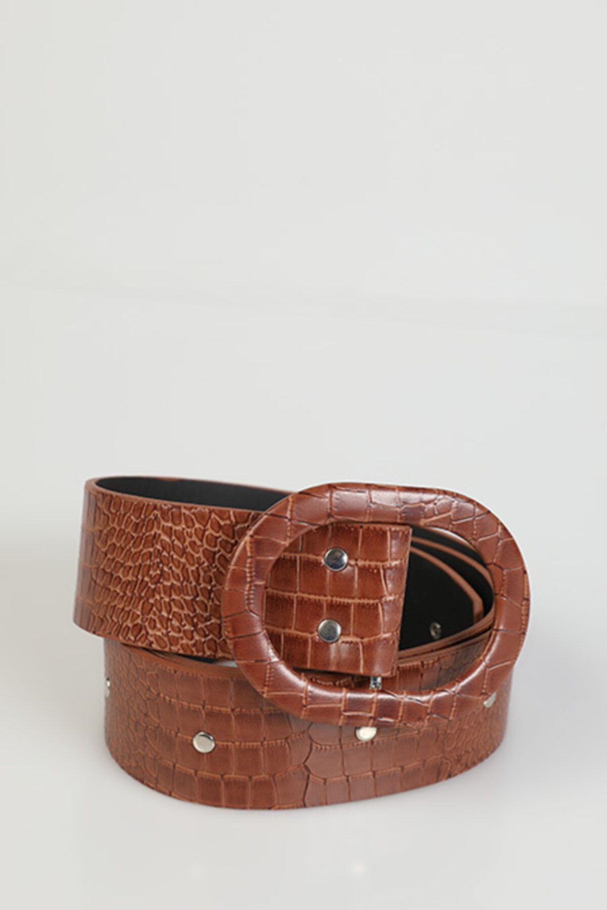 Stone Design Bracelet Koyu Taba Kalın Kemer - 102 Cm