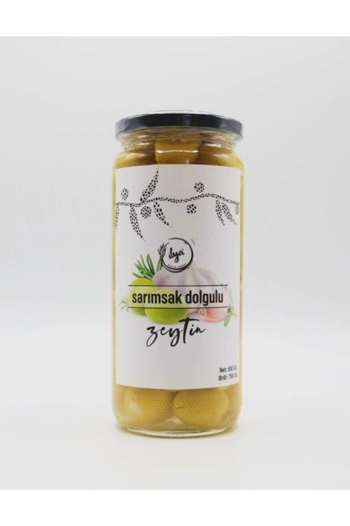 İLYA ORGANİK Taşköprü Sarımsak Dolgulu Zeytin 500 Gr