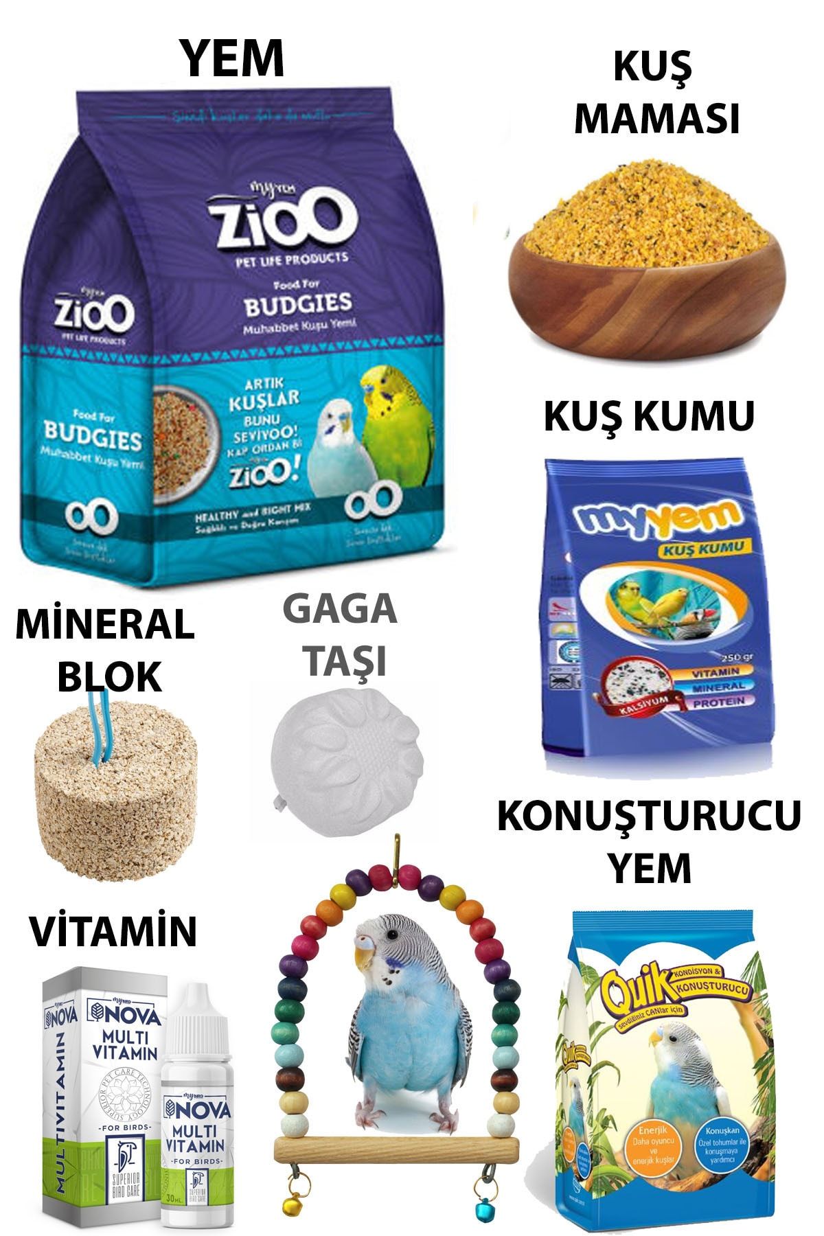 PAMEPAW Kafes Kuşları Için Oyuncak Bakım Ihtiyaç Yem Seti