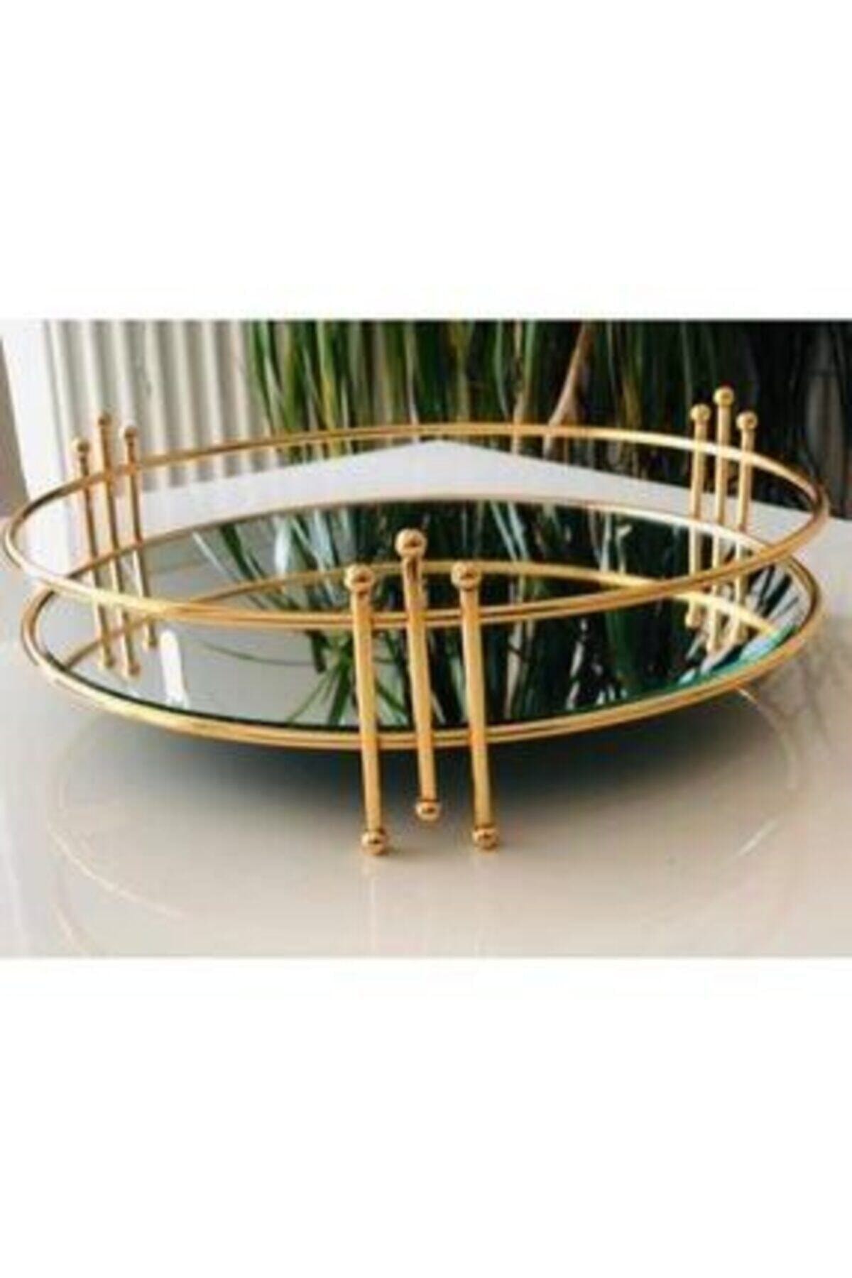 YZG HOME Yuvarlak Gold Aynalı Tepsi Gold Yuvarlak Tepsi