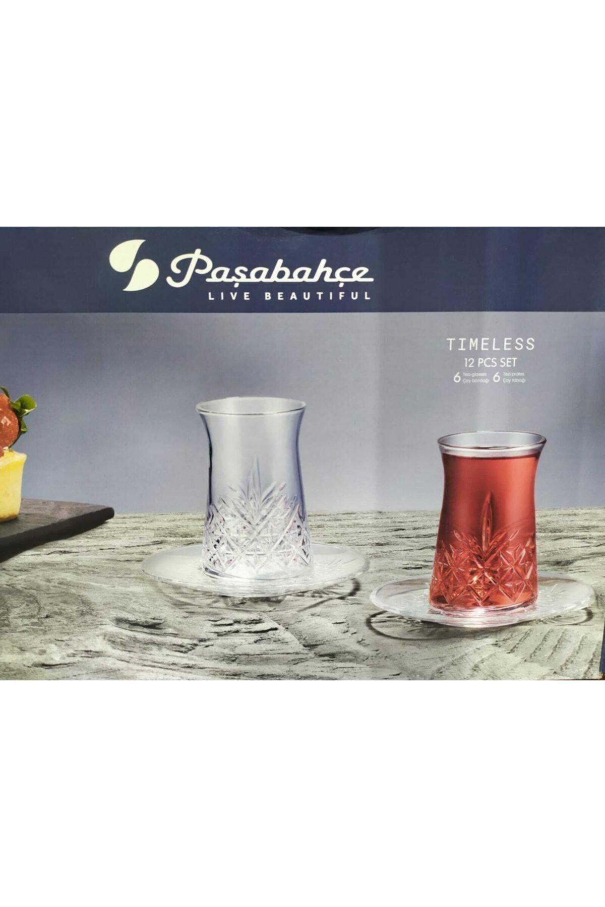 Paşabahçe Timeless Heybeli Model 12 Parça Çay Bardağı Ve Tabağı Takımı 6 Kişilik