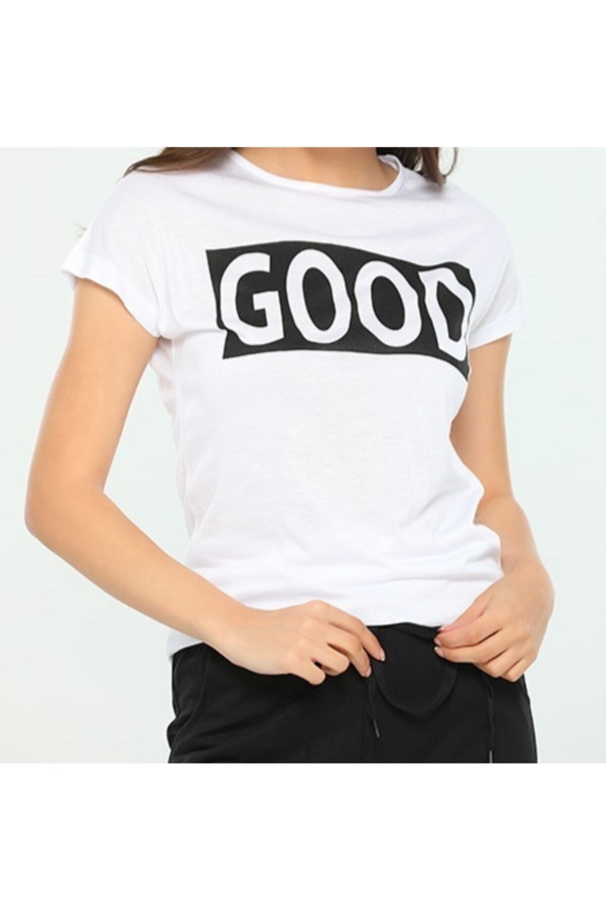 Stone Design Bracelet Kar Beyazı Baskılı T-shirt - Manken Üzerindeki Beden L