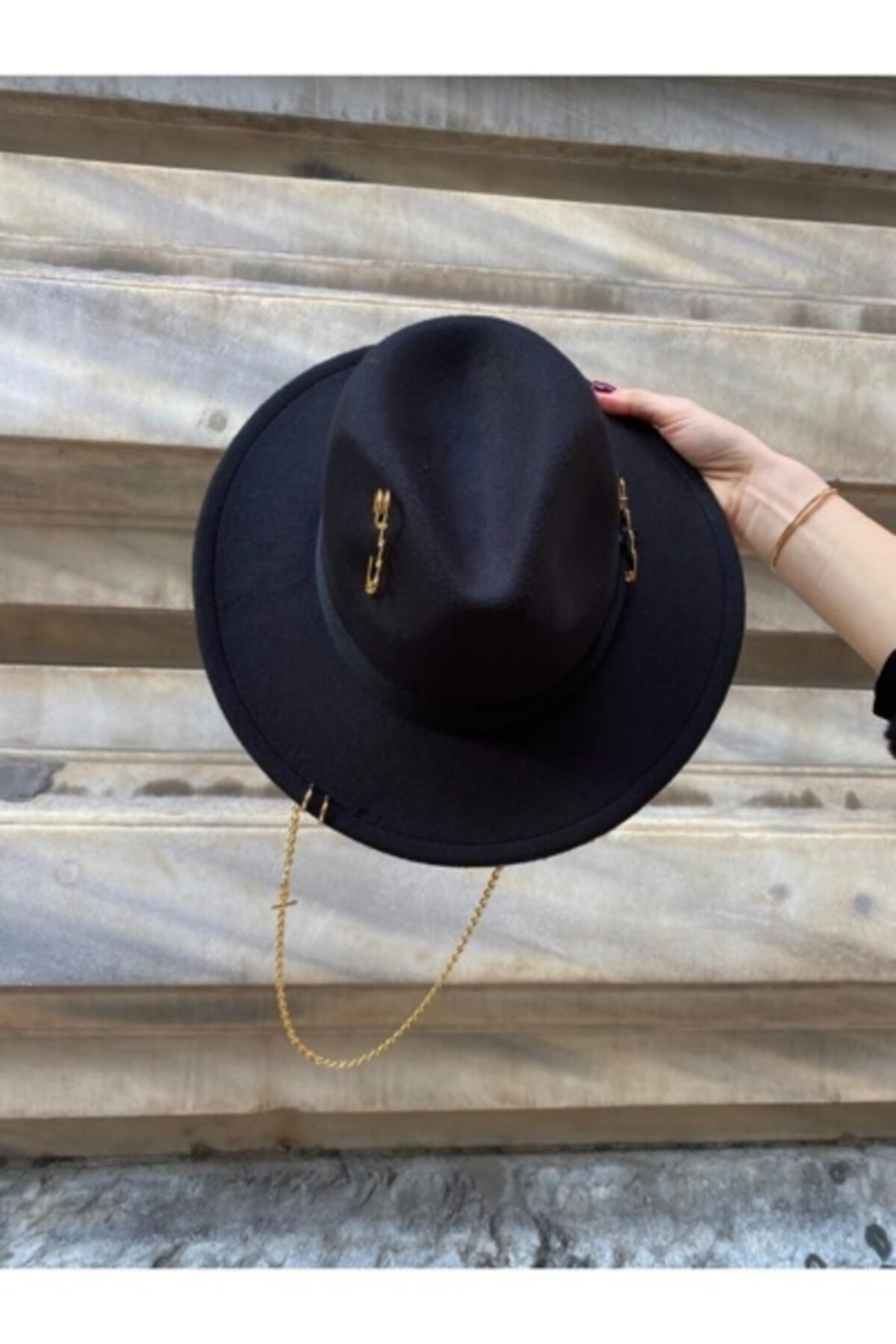 Hat Factory Lalita Black Pearl Zincirli Panama Fötr Şapka