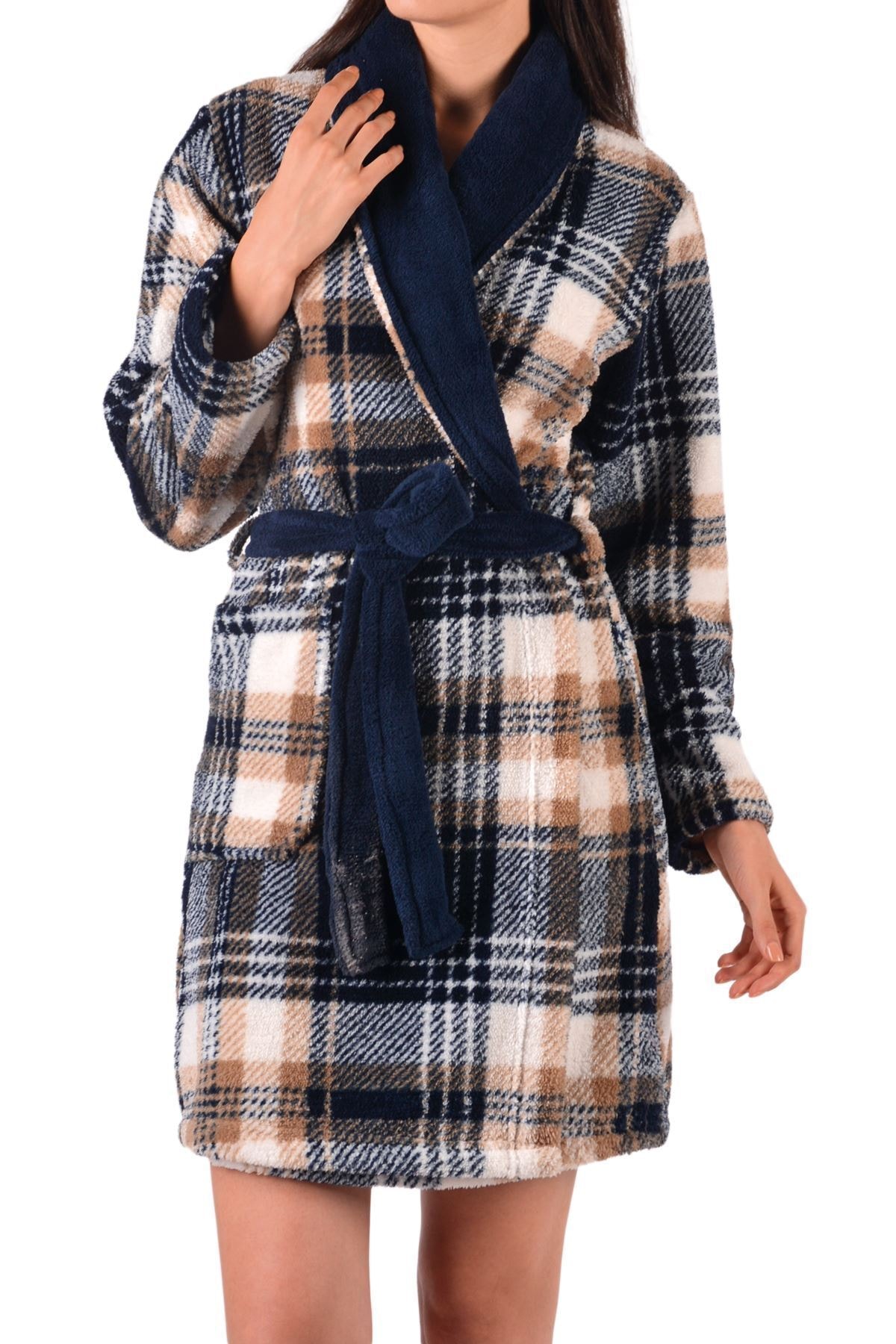 Nicoletta Lacivert Kadın Sabahlık Welsoft Cepli