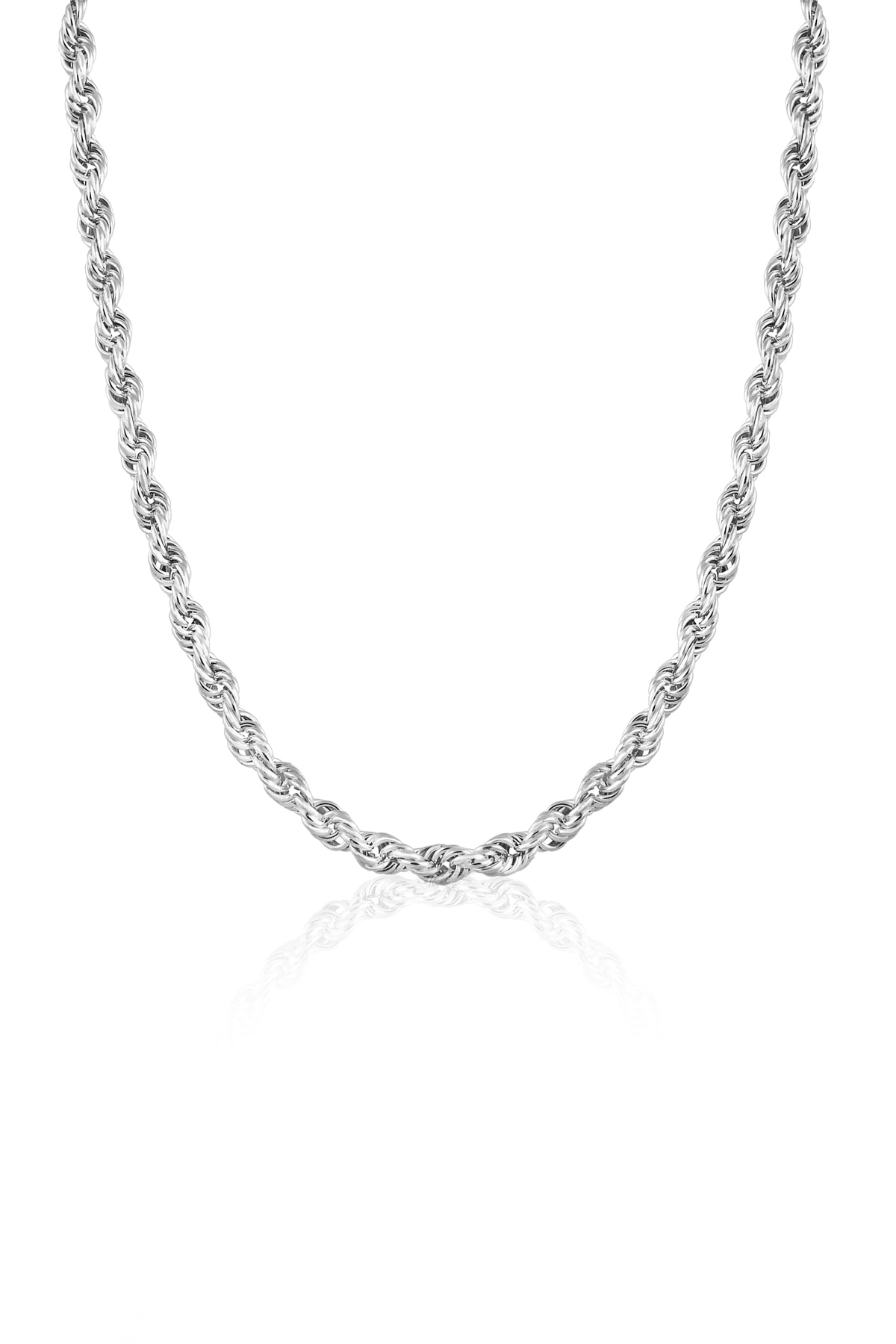 Ventino Silver 925 Ayar Gümüş Elmas Kesim Örgülü Halat Zincir Kolye Vek-315055