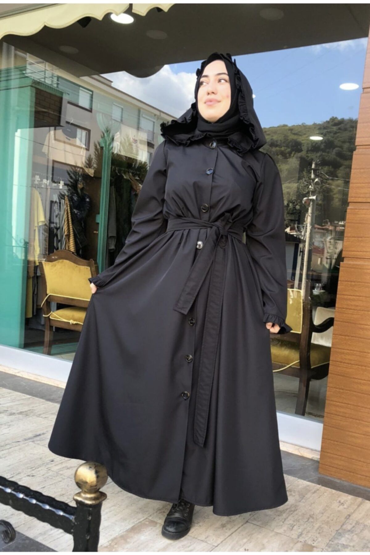EndamDesign Tesettür Siyah Yağmurluk