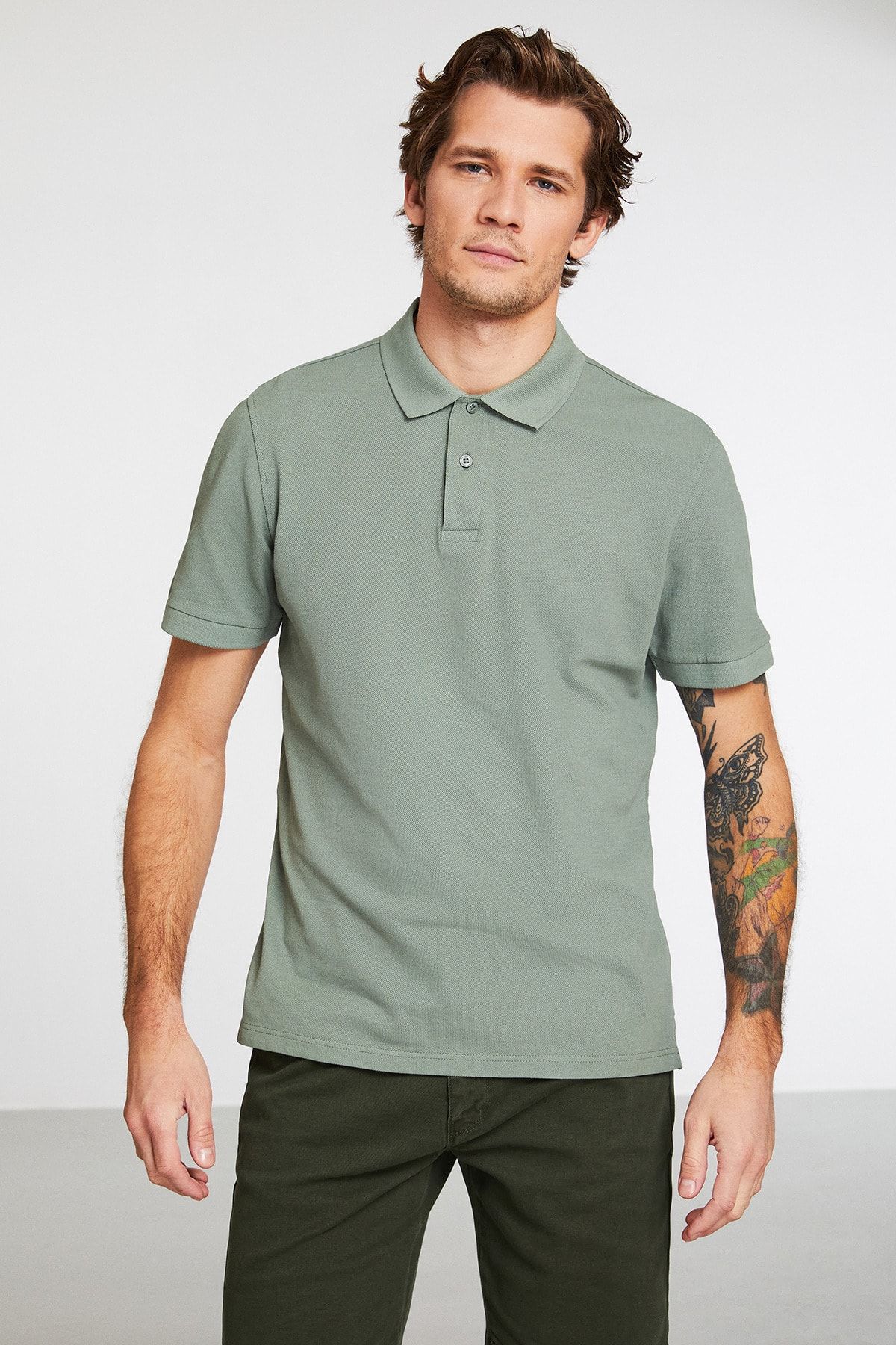 GRIMELANGE Vıvıd Erkek Yeşil Düz Renk Polo Yaka Comfort Polo Yaka T-shirt