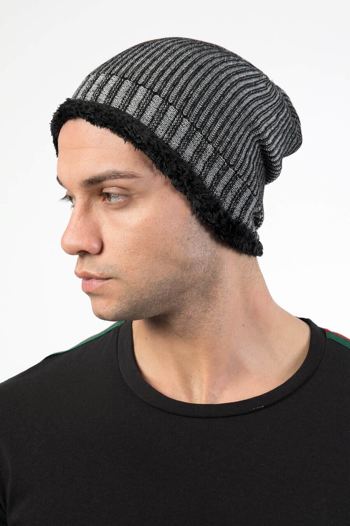 Mossta Içi Kürklü Erkek Gri Bere